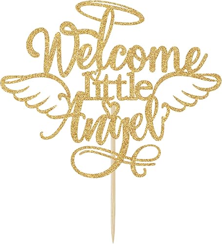 Miniatura 8 de Decoración de pastel de bienvenida de ángel pequeño, decoración de pastel de cumpleaños de bebé, letrero de alas para baby shower, suministros de