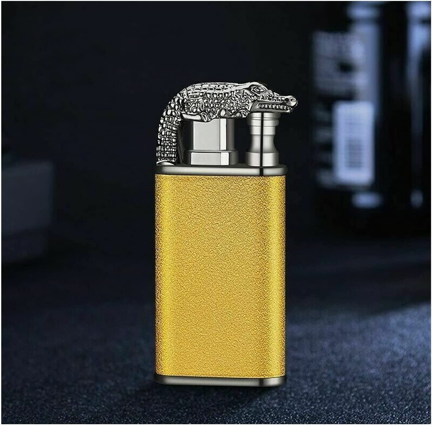 Magic Double Flame Lighter, Crocodile Lighter, Dual Arc Lighter Jet Flame Refillable, Arc Lighter Outdoor Waterproof Windproof Plasma Lighter for Camping (Gold)