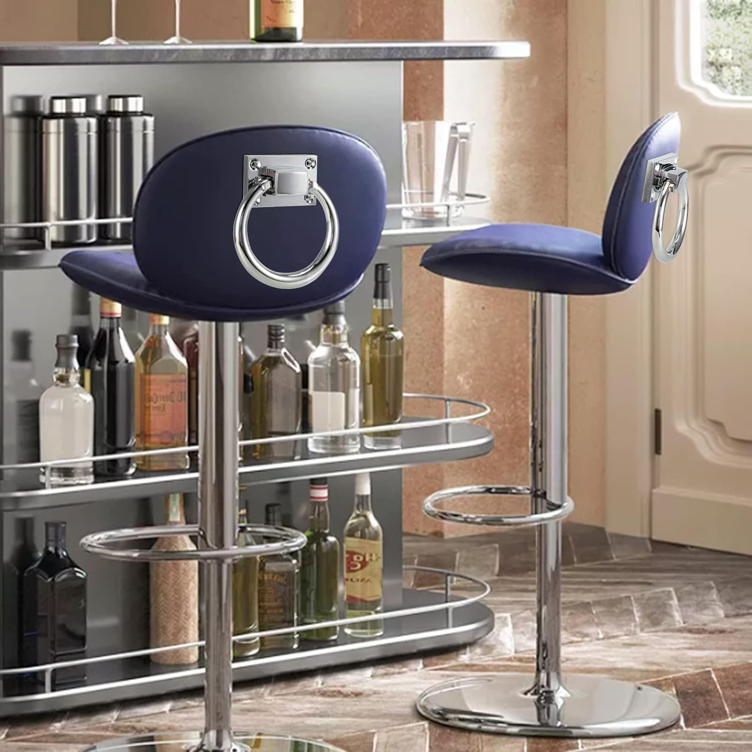 PINGEUI 6 Packs 80 mm Chair Back Drop Pulls Handle, Modern Chair Pull Rings with Mounting Screws, Ring Pull Handle for Chairs, Cabinets, Doors, Silver