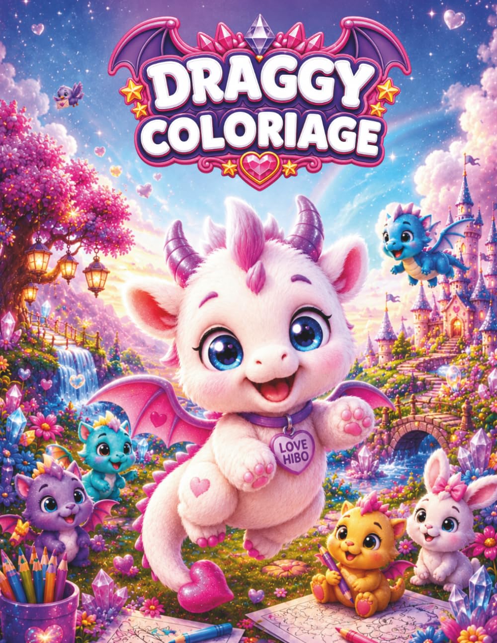 DRAGGY : Livre de Coloriage Dragon Mignon avec des Amis Magiques: Licornes, Fées, Sirènes, Princesses, Créatures Magiques, Aventures Fantastiques et Animaux Adorables pour les Filles de 3 à 5 Ans