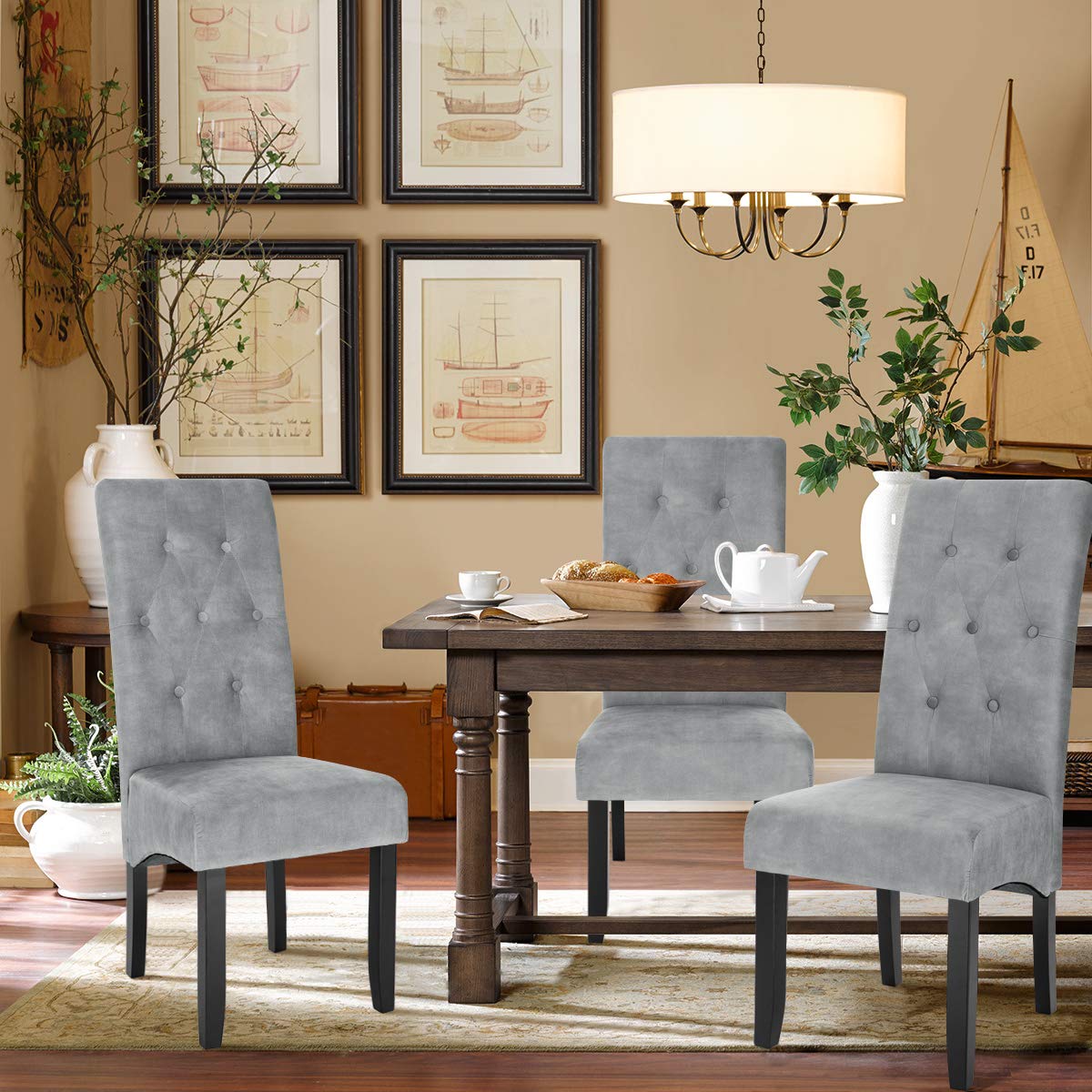 WOLTU Chaise de Salle à Manger Lot de 2,Velours,Gris Clair