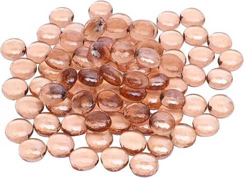 0.5 lb Champagne Glass Beads for Vases, Glass Pebbles, Champagne Flat Glass Marbles for Vase Filler Flower Candle Crafts and Wedding Decoration