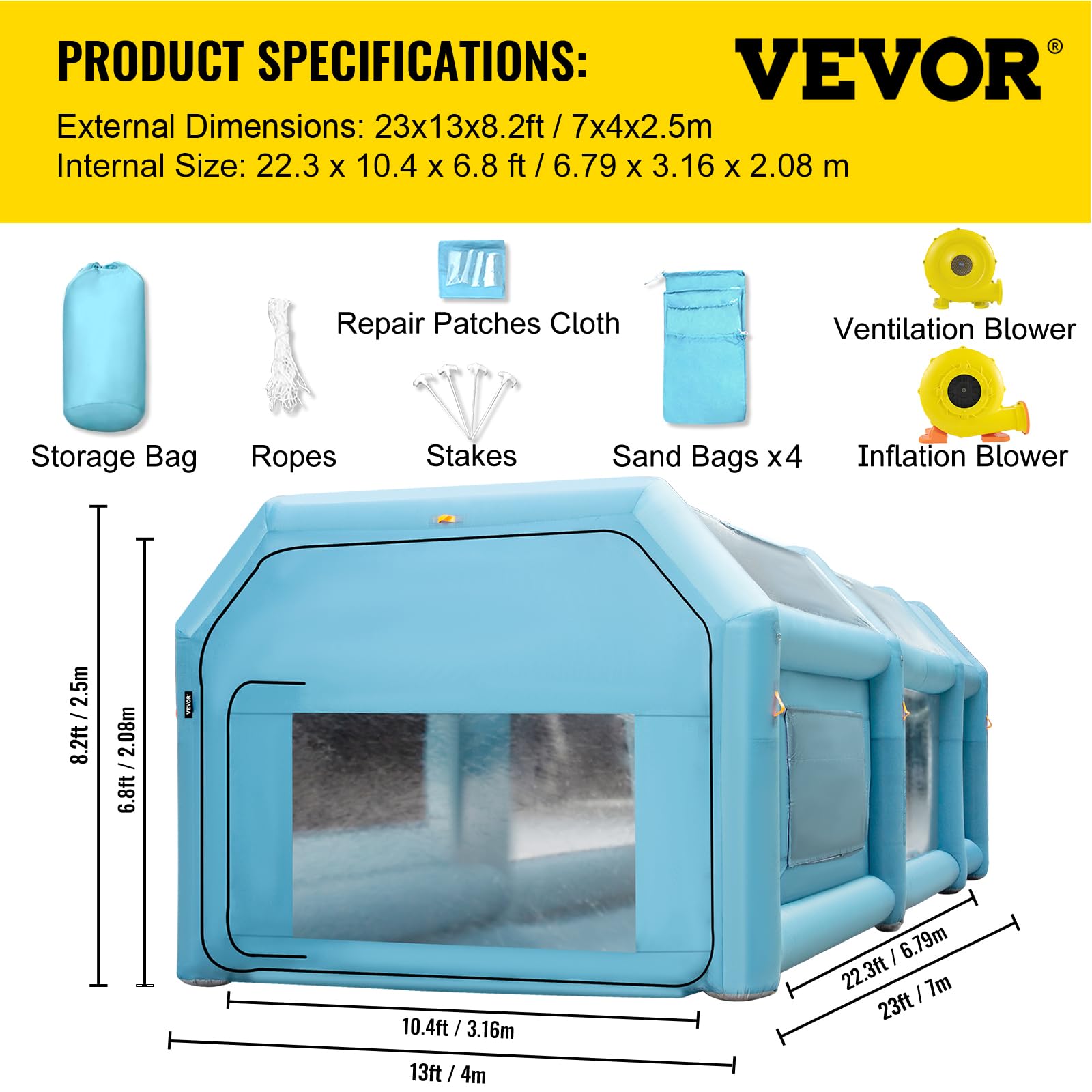 VEVOR Aufblasbare Lackierkabine 7x4x2,5m Spritzkabine Autolackierzelt mit Luftfiltersystem 2 Gebläse