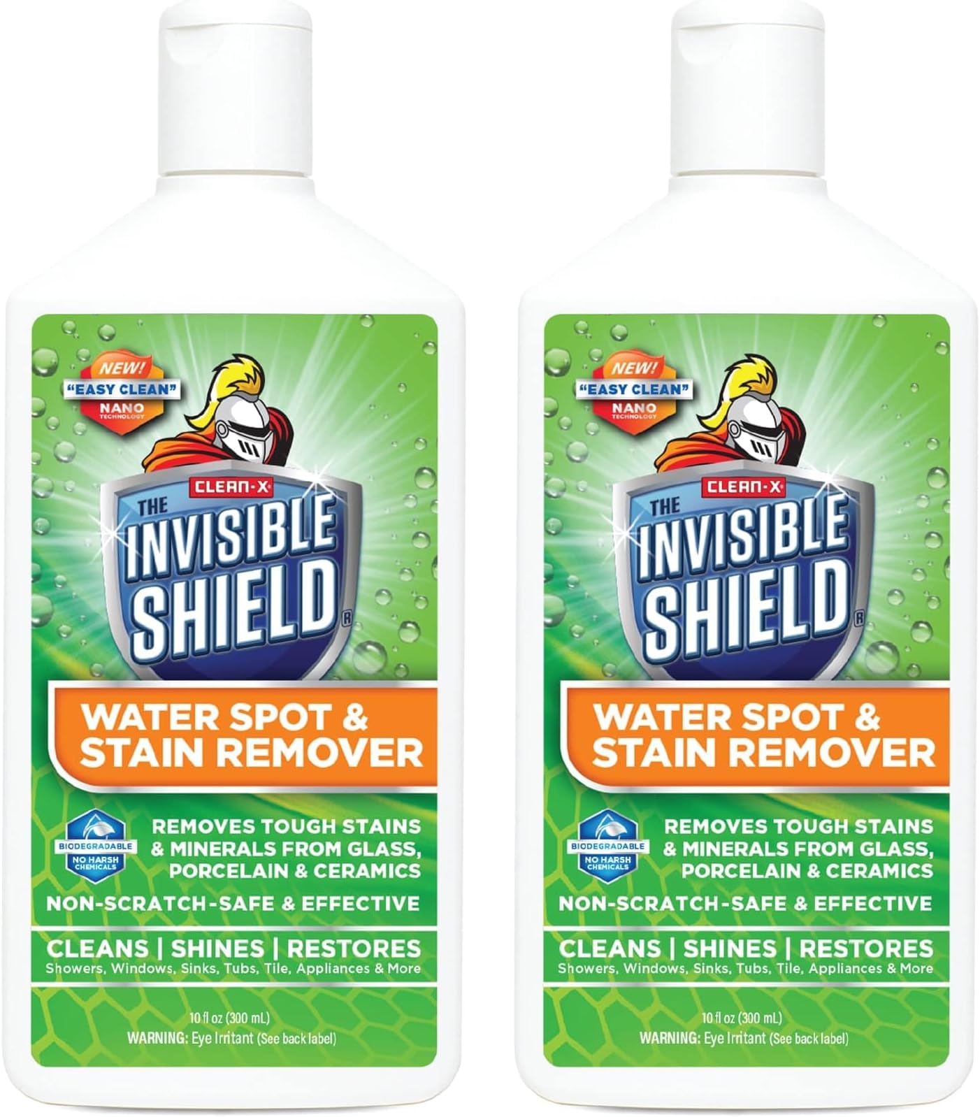 Invisible Shield Water Spot & Stain Remover Scrub 10 fl. oz. Removes Hard Water Spots and Soap Scum from Glass and Multi Surface by UNELKO- Clean-X Invisible Shield 2 Pack