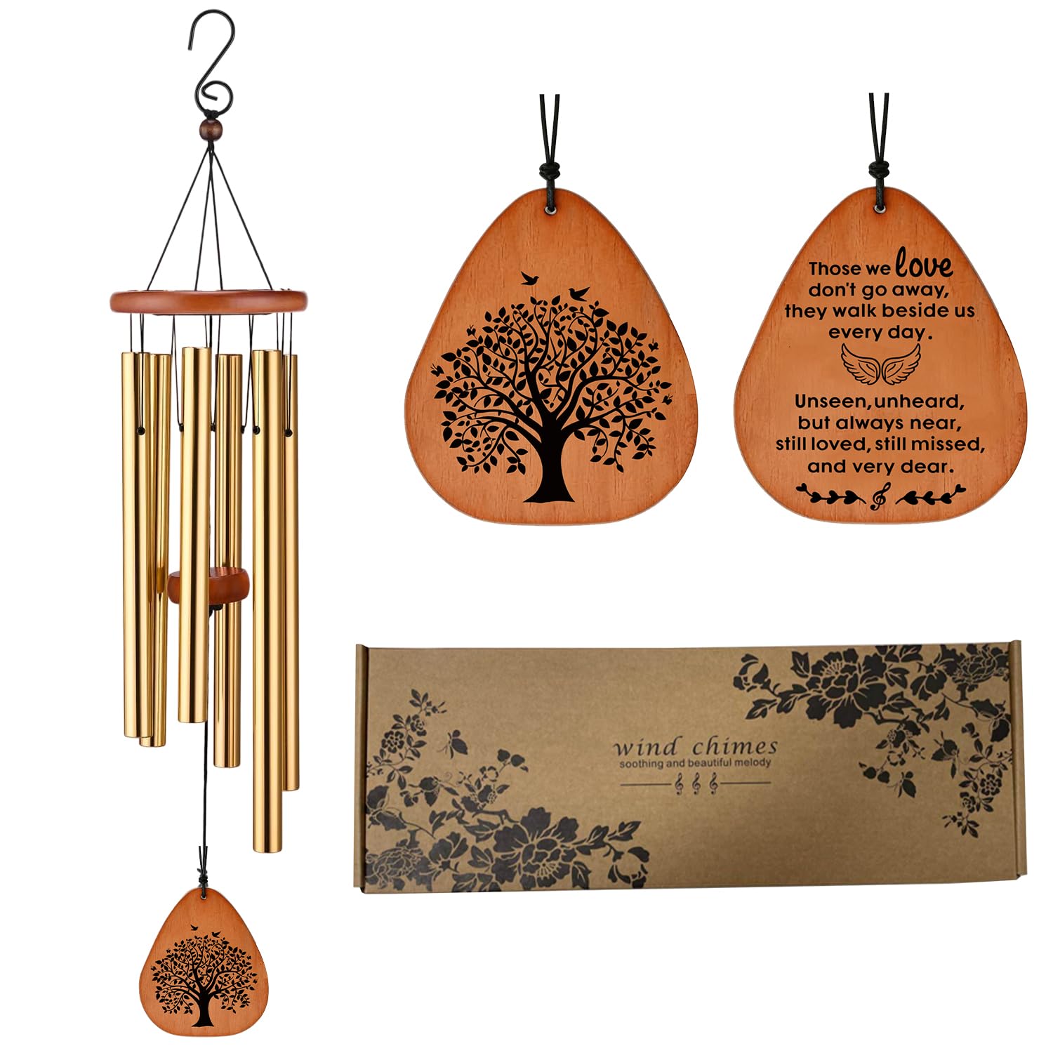 Memorial Wind Chimes for Outside, Sympathy Gifts for Loss of Loved One, Large Deep Tone Bereavement Wind Chimes with 6 Tubes, Memorial Gifts for Funeral, Remembrance & Bereavement Use
