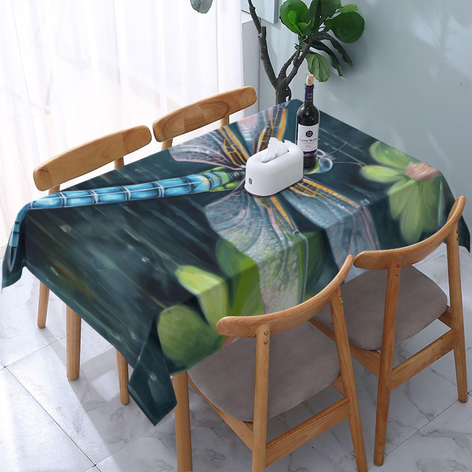 WPKJU Dragonfly Painting Printed Tablecloth Water Resistant Table Cover Washable Rectangle Table Cloth for Tables 54x72 in