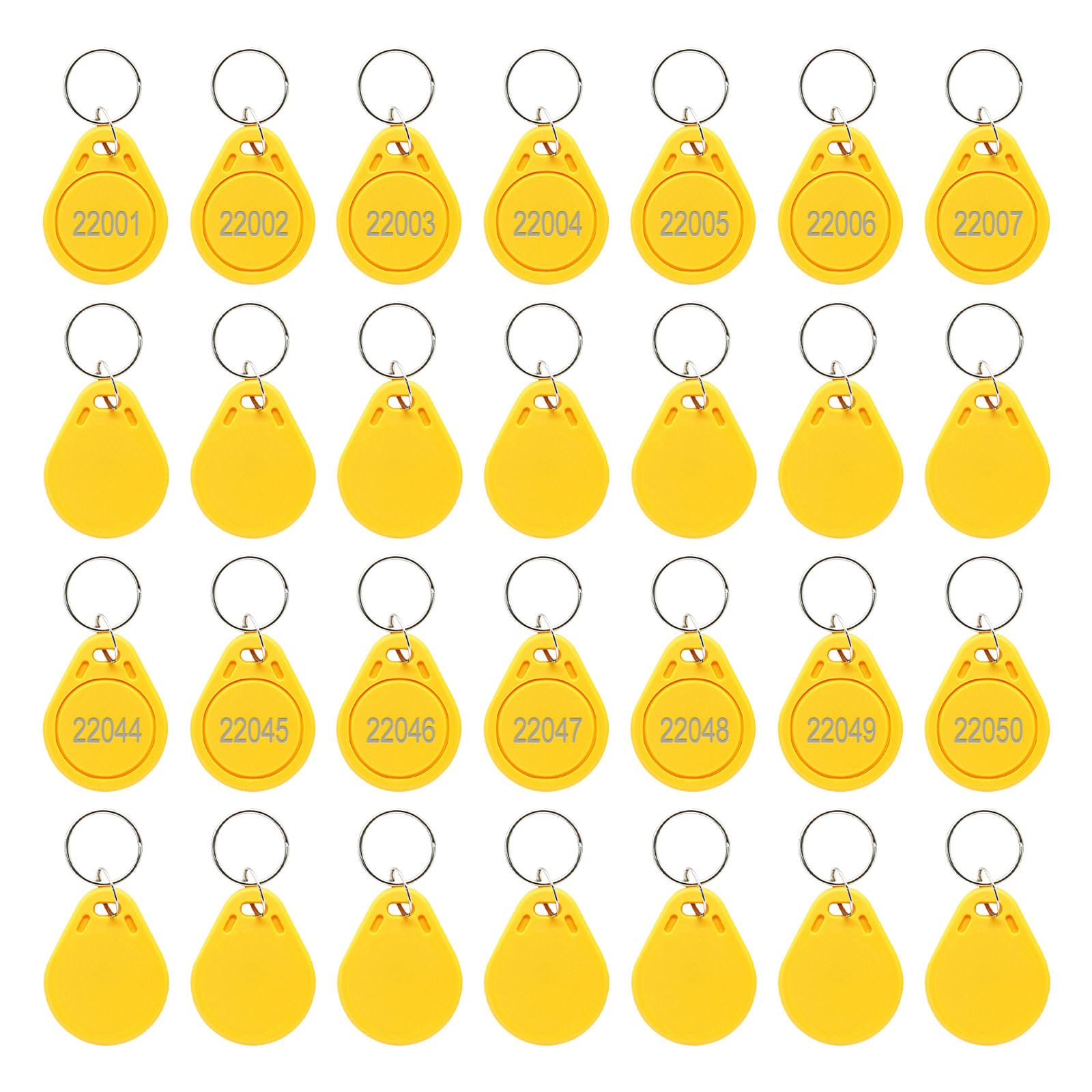 RFID Key Fobs Writable, Thin 26 Bit Proximity Key Fobs Fit for Prox Key ISO-Prox 1346 1386 1326 H10301 Format Readers, Works with The Vast Majority of Access Control Systems Yellow (50 Pcs)