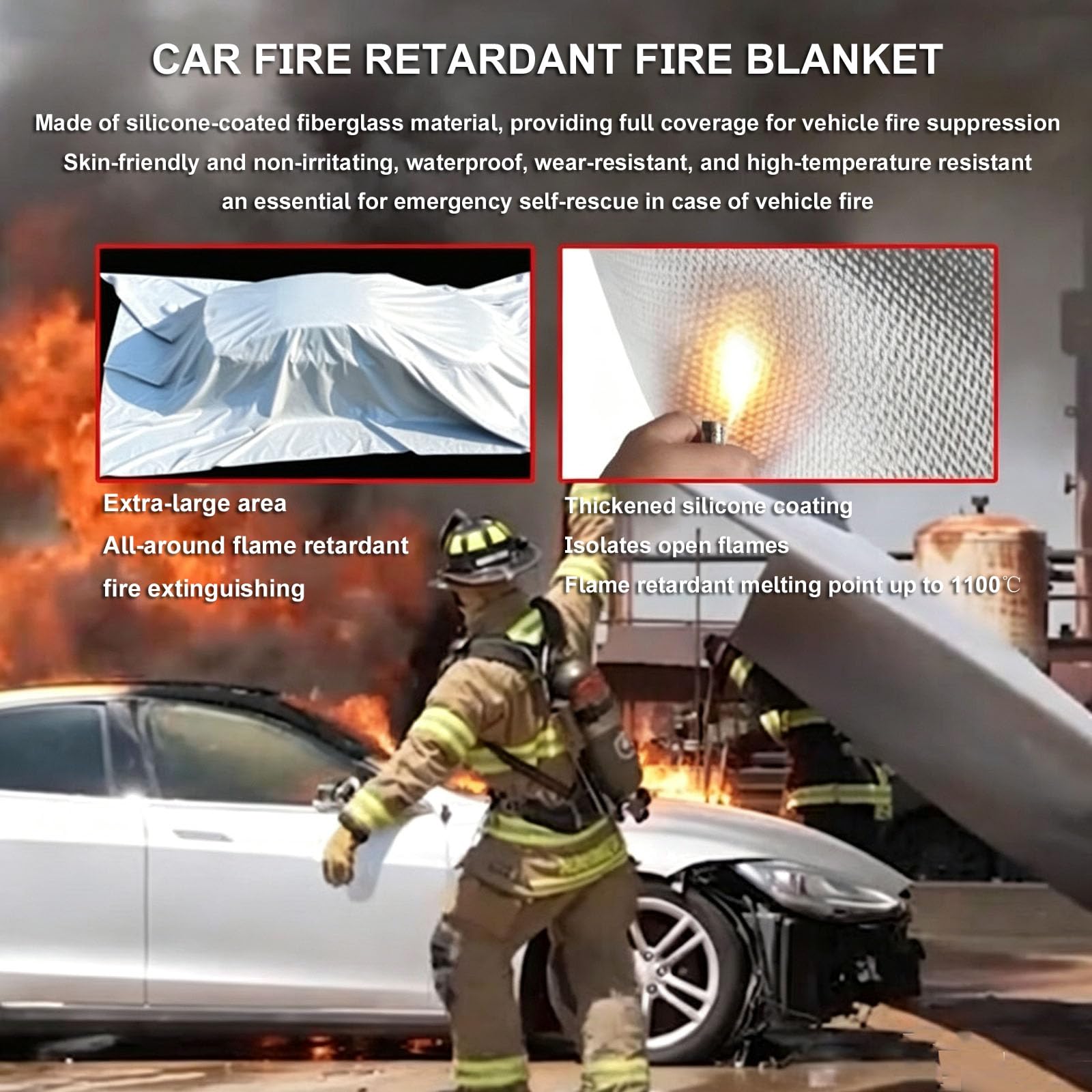 Coperta antincendio di Emergenza per Veicoli a Nuova energia, autocarri | Copertura in fibra di vetro rivestita in silicone, Coperte antincendio di grandi dimensioni resistenti al calore fino