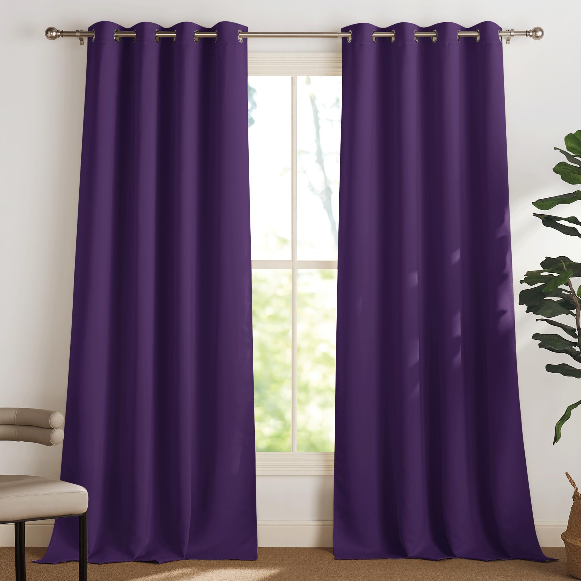 PONY DANCE Schlafzimmer Gardinen und Vorhänge Verdunkelung Thermovorhang | 2er Set, H240 x B140 cm, Thermal Curtains Blackout, Hitzeschutz, Sichtschutz, UV-Schutz, mit Ösen, für Wohnzimmer, Violett