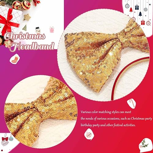 Miniatura 4 de Catery Diadema de lazo de Navidad lazo de lentejuelas para el cabello bonita banda de Navidad para fiestas de Navidad accesorio para mujeres y niños