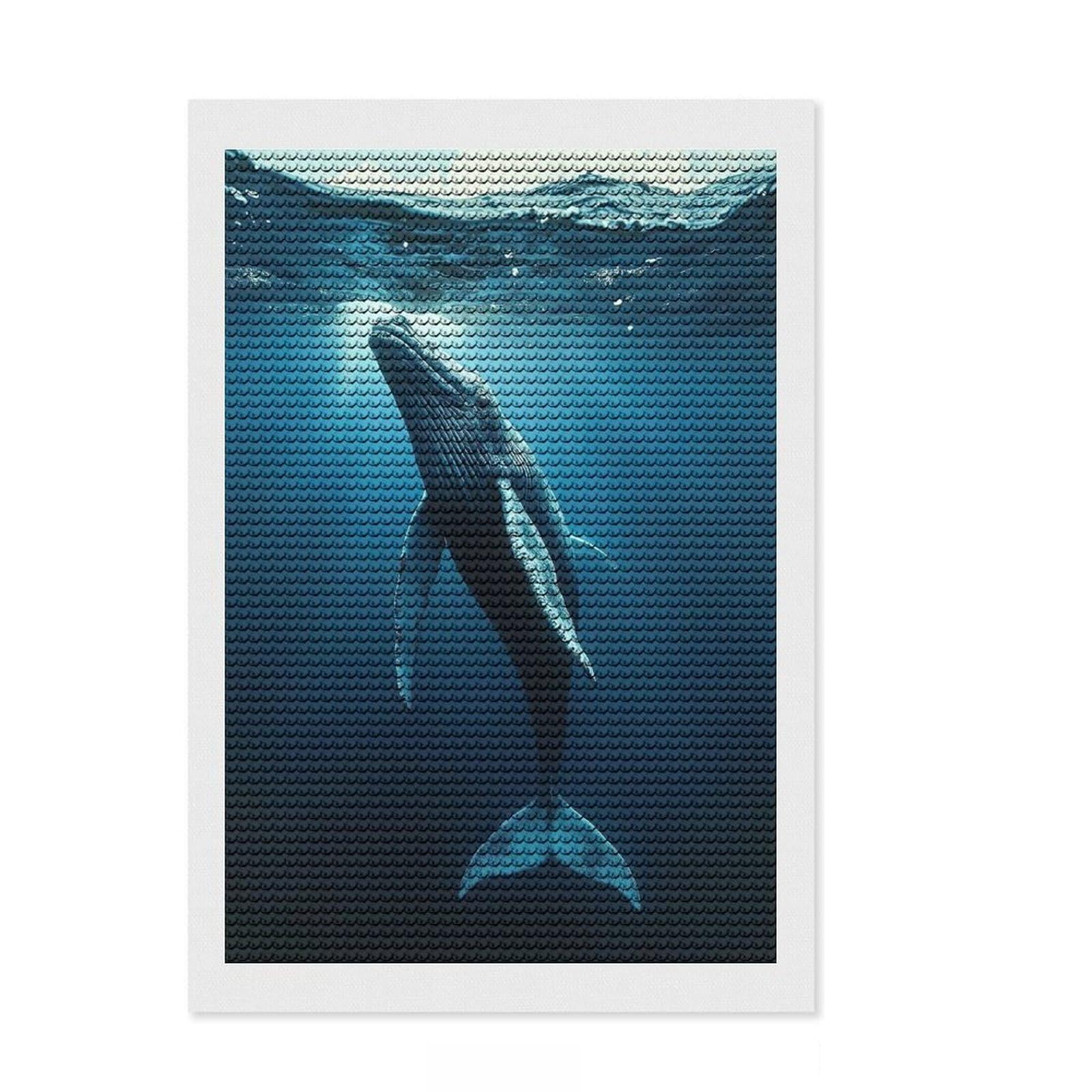 Junmoney Majestic Humpback Whale Diamond Art Canvas 8"x12", Relaxing DIY Hobby, Enjoyable At-Home Hobby, Farmhouse Decor, Gift Idea, Easy to Enjoy
