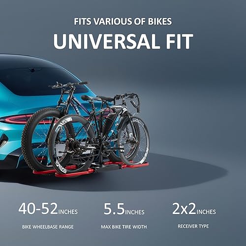 Miniatura 3 de Soporte para bicicleta de enganche de remolque para automóvil, 2 bicicletas, soporte de enganche para 2 bicicletas, soporte de bicicleta eléctrica