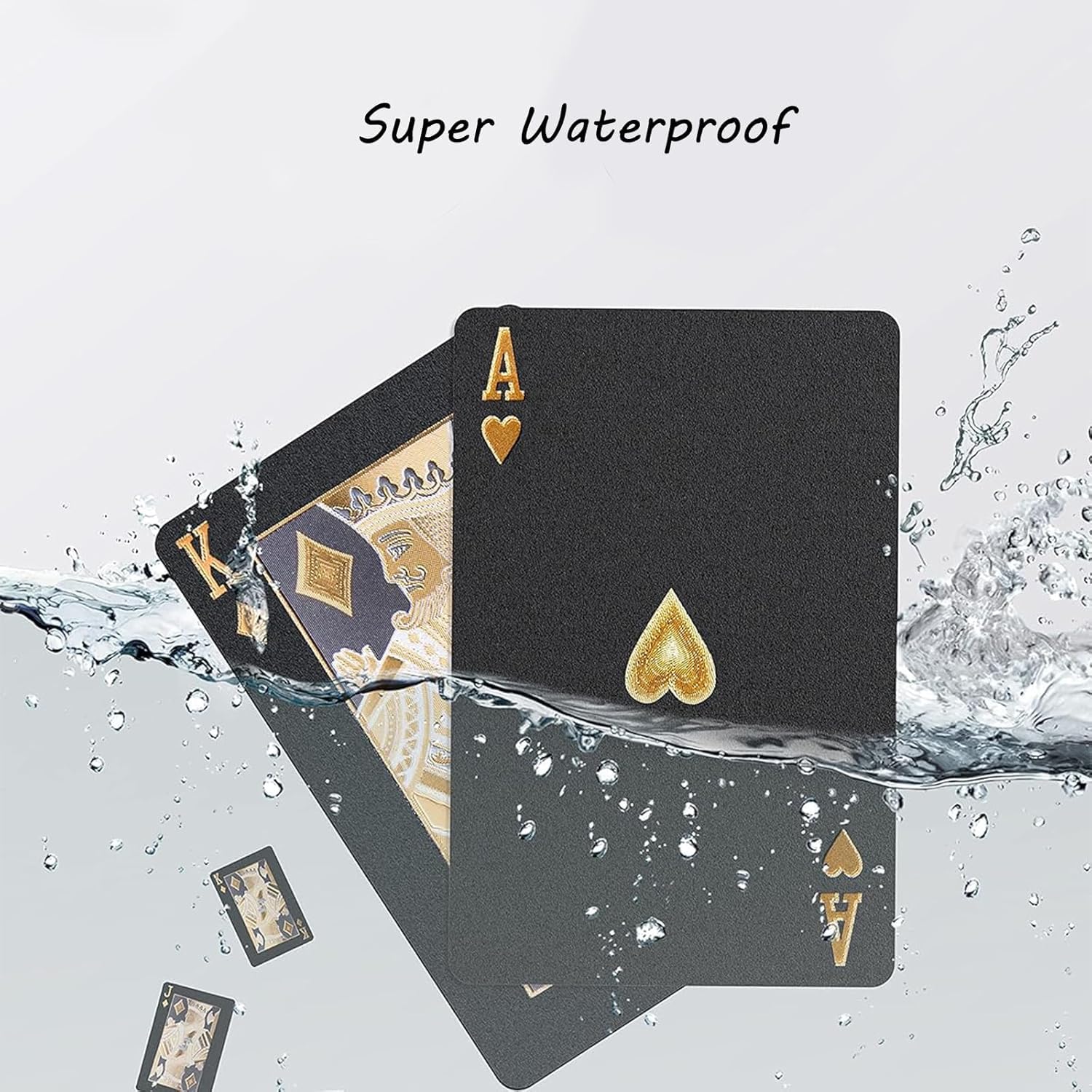 SINJAETRQ Black Gold Deck Of Cards, Waterproof Playing Cards, 87x55mm, for Family Game Night Magic & Party - 54 Cards Ages 12+ - Image 3
