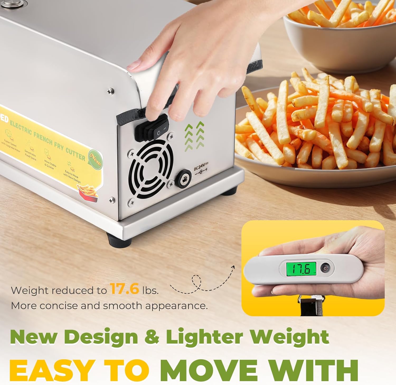 Upgraded French Fry Cutter with 5 Blades Electric Potato Cutters Professional Automatic French Fries Maker Cutter for Commercial, Household Stainless Steel for Potatoes, Cucumbers, Apples