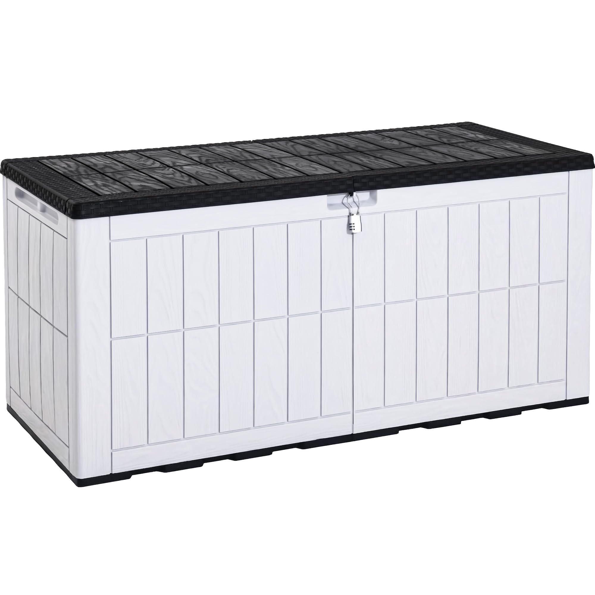 YITAHOME Outdoor Storage Box 833L Waterproof Deck Box for Garden Tools, Patio Cushions, and Pool Accessories, Lockable, Easy Assembly, Versatile Bench or Table (Black+White)