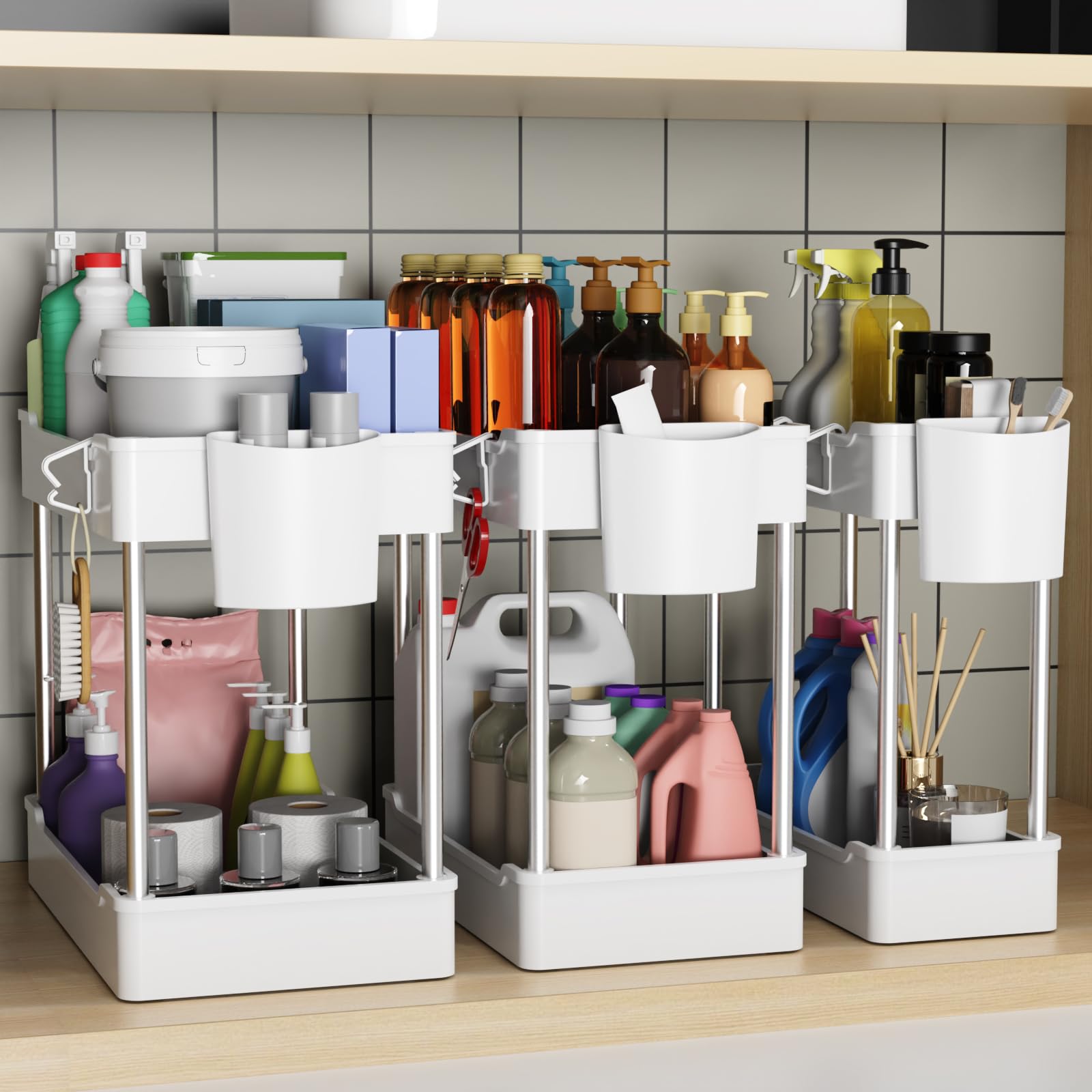 Altdnmaf 3 Pack Under Sink Organiser for Kitchen Storage & Organisation, 3 Sizes Cleaning Cupboard Organizer