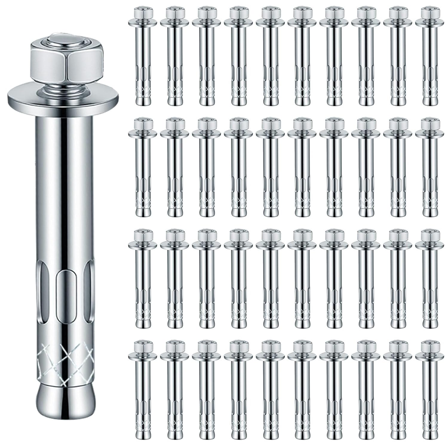 100 Pack 1/4" x 1-3/8" Sleeve Anchors for Concrete Hex Head Concrete Anchor Bolts Zinc Plated for Masonry Brick Heavy Duty Bolts Secure Fastening