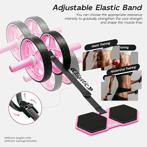 Miniatura 4 de Double-Wheel Ab Roller for Core Training – Rebound Design with Adjustable Elastic Band, Silent Non-Slip Wheels, Detachable Build, Knee Pad & Bands –