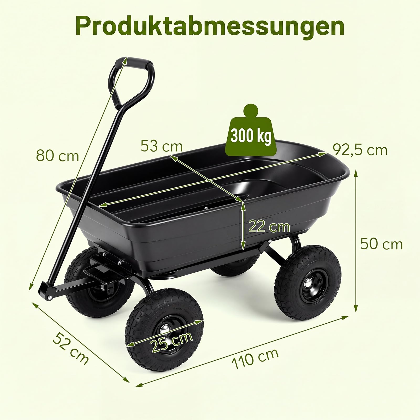 COSTWAY Wózek transportowy, 300 kg | 75 l | funkcja przechylania, wózek ogrodowy z regulowanym uchwytem przesuwnym i oponami pneumatycznymi, wózek transportowy, metalowy, wózek wywrotkowy, wózek