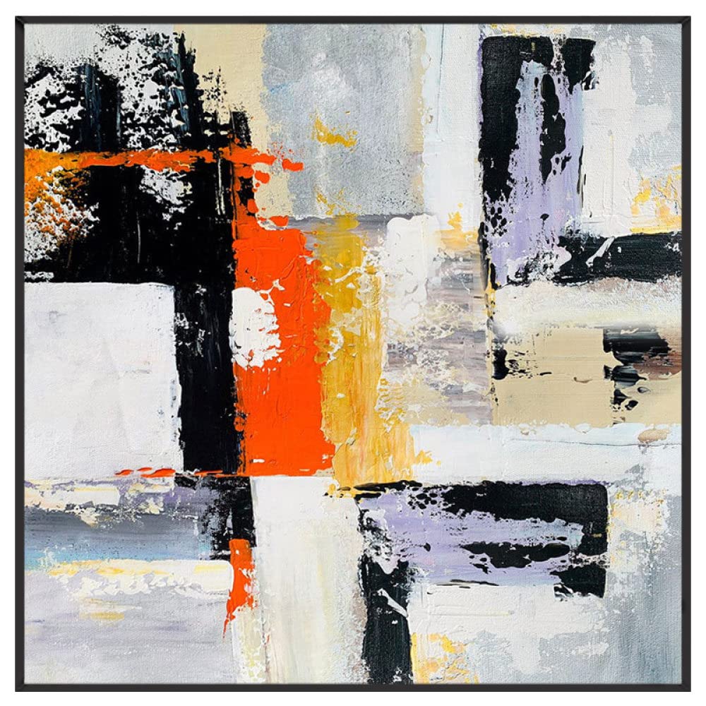 Pintura Al Óleo Pintada A Mano Cuadros,Pintura Acrílica 100% Dibujada A Mano, Abstracta Moderna, En Blanco Y Negro, Naranja