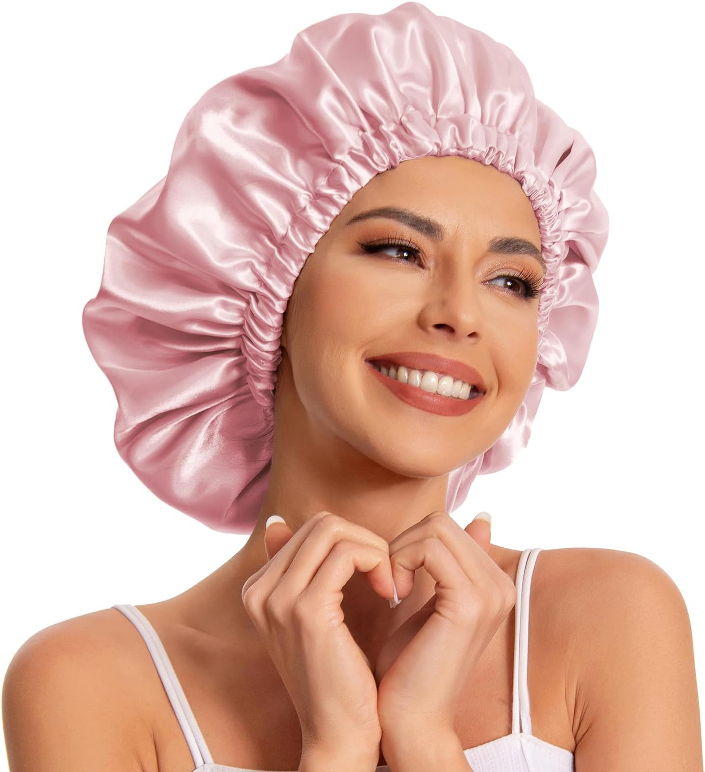 Satin Bonnet Silk Bonnet Hair Bonnet for Sleeping-Slouchy Beanie Hat Satin Sleep Cap for Women's Natural & Curly Hair(Blush Pink)