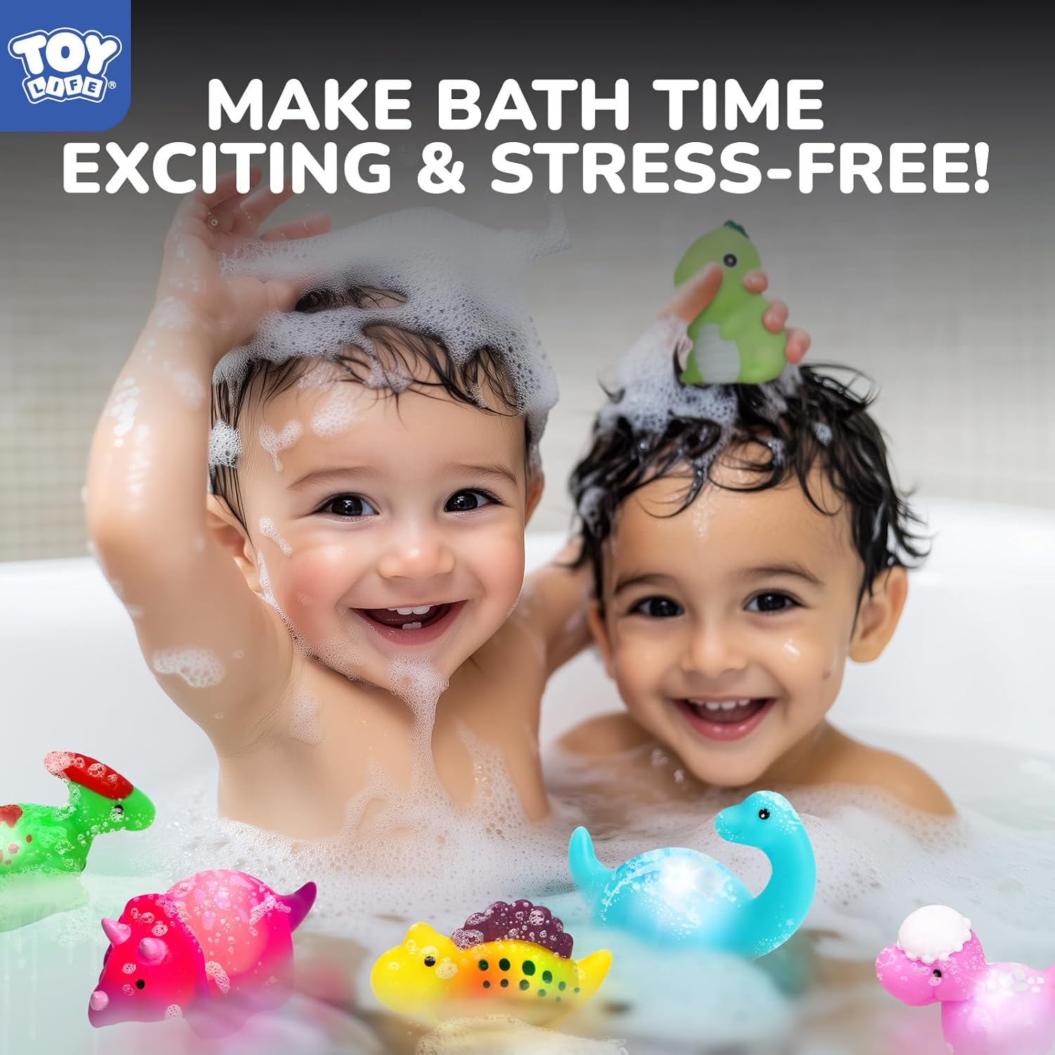 TOY Life 6 PCS Dinosaur Light Up Bath Toys for Kids Ages 4-8, No Hole Glow Bath Toys for Kids, Baby Toddler Bath-Time, Bathtub Toys Gifts for Kids Boys Girls, Ideal for Shower, Bathtub, Pool