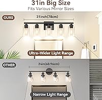Vista 6 de 5-Light Matte Black Bathroom Light Fixtures, 31" Modern Vanity Lighting Fixture for Bathroom, Bathroom Vanity Lights Over Mirror with Clear Glass