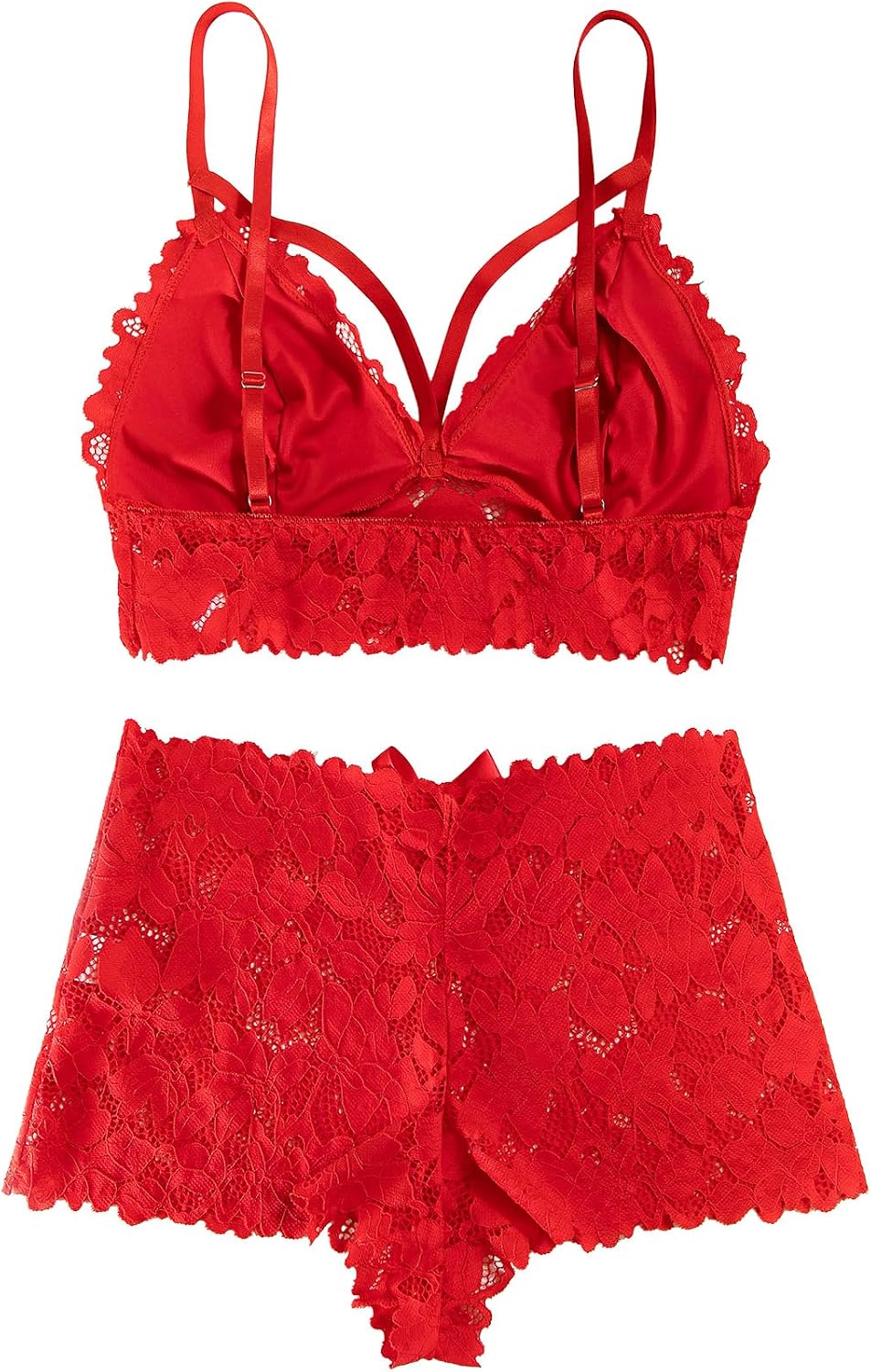 Lilosy Sexy Strappy High Waist Floral Lace Pajamas Lingerie Set Outfits