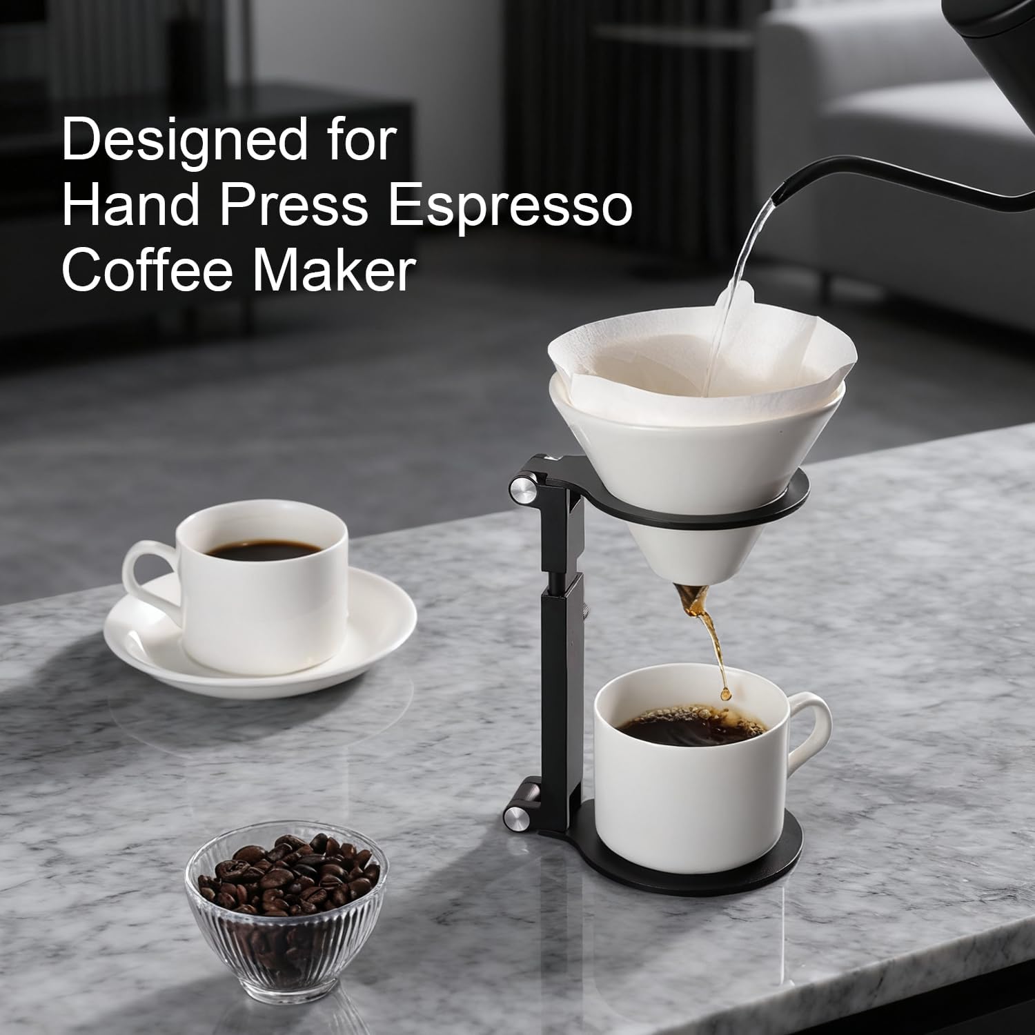 Pour Over Coffee Maker Stand,Adjustable & Foldable Portable Electric Espresso Machine Stand,Holder for Coffee Grinder,Universal Dripper,V60 Dripper,Travel Coffee Maker, Press Black