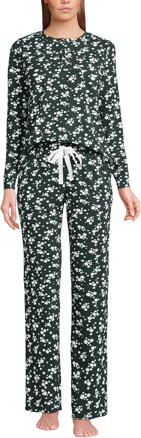 Lands' End Women's Petite Knit 2 Piece Pajama Set - Long Sleeve Top and Pants