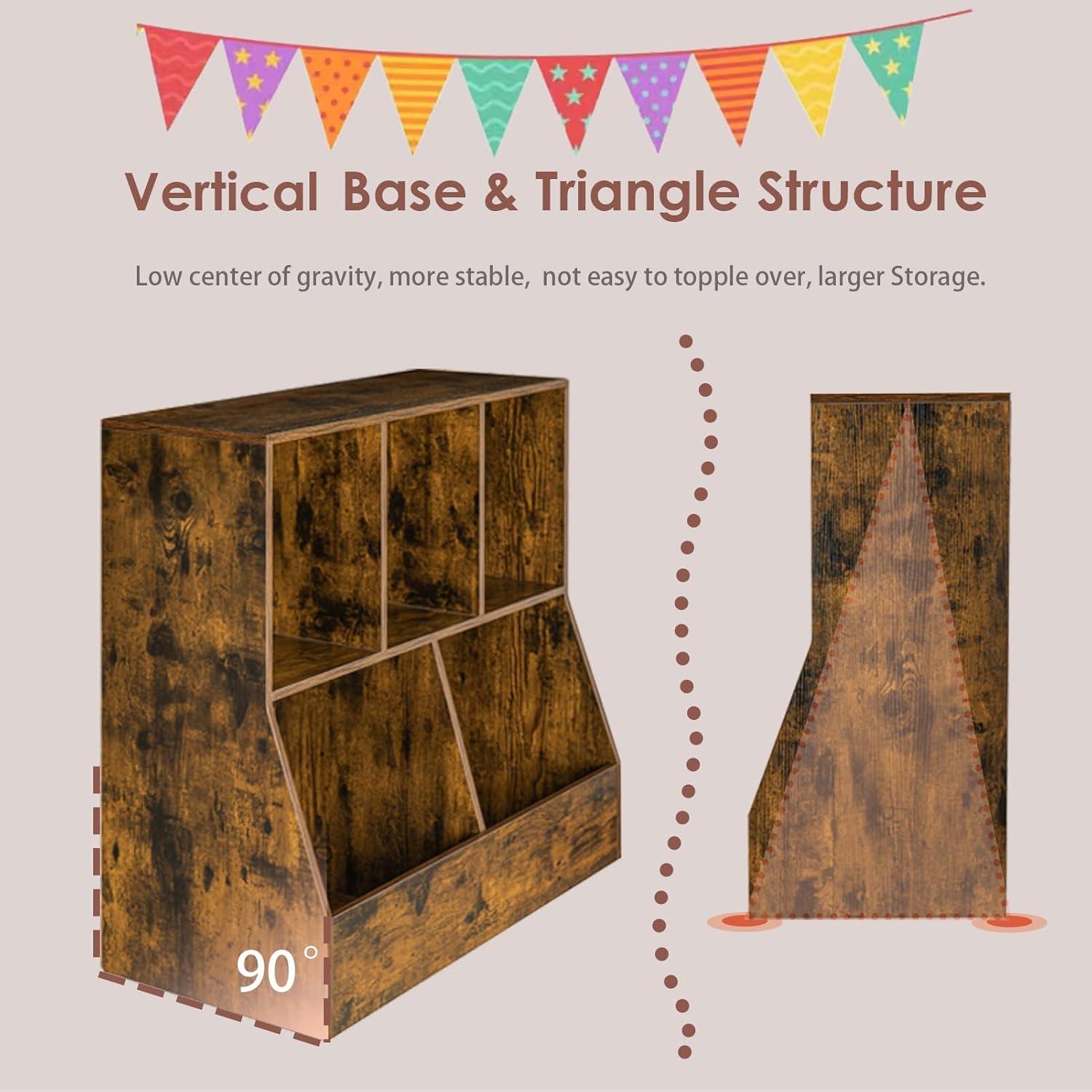 DINZI LVJ Kids Bookshelf and Toy Storage Organizer Bundle, Wooden Toy Storage Cabinet, 4 Cubby and 5 Cubby Children Bookcase for Bedroom, Nursery, Hallway, School, 31.5" Long, Rustic Brown