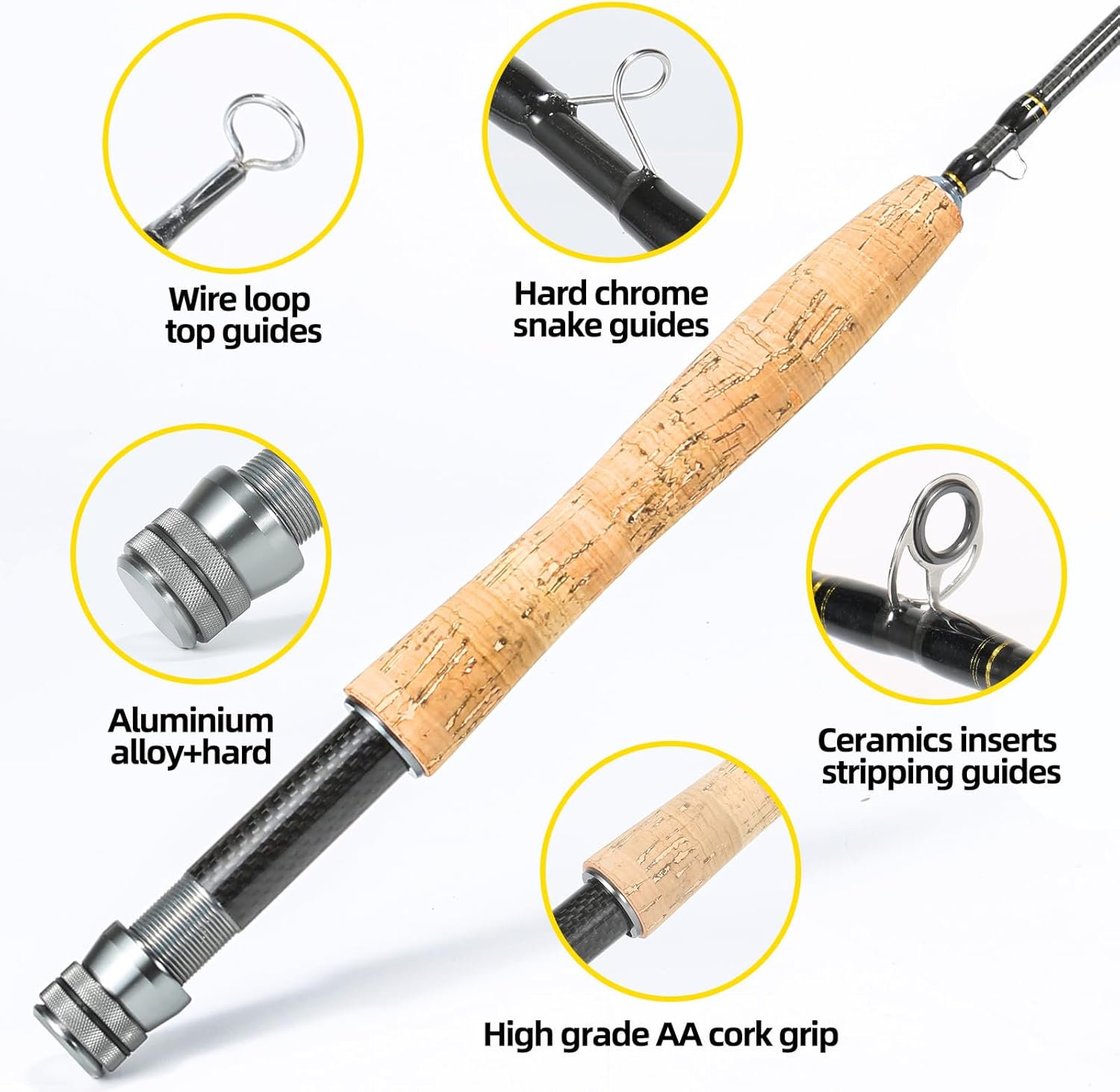 Fly Fishing Rod 6'8" 2-3wt or 7'6" 3-4wt 4 Pieces Portable Carbon Fiber Blanks Light Weight Fast Action for Freshwater Stream Travel Fishing