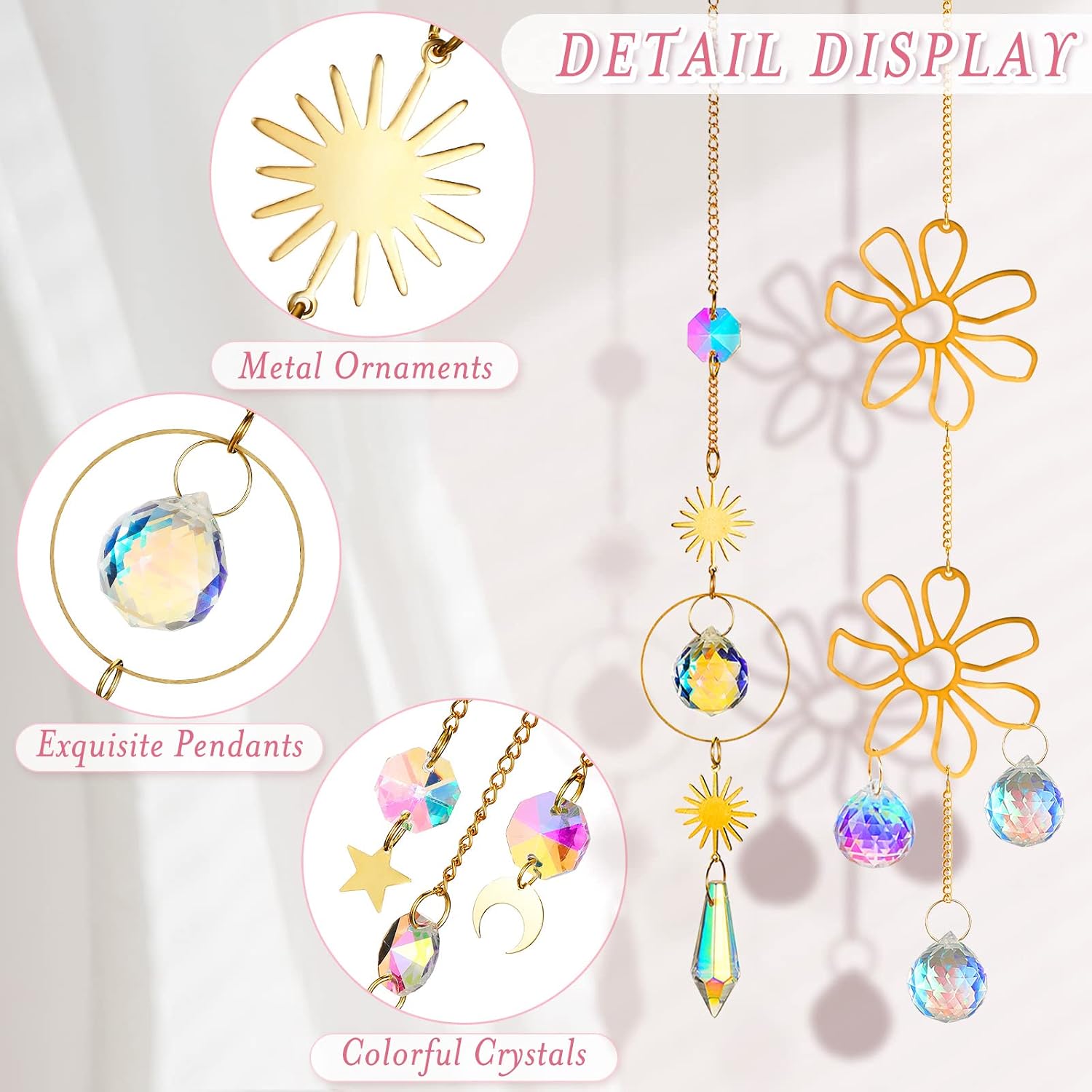 Ysleen 16 Pcs Crystals Suncatcher Colorful Hanging Sun Catcher for Window with Chain Pendant Ornament Prism for Garden Wedding Party Indoor Outdoor Decoration Gift(Rainbow)