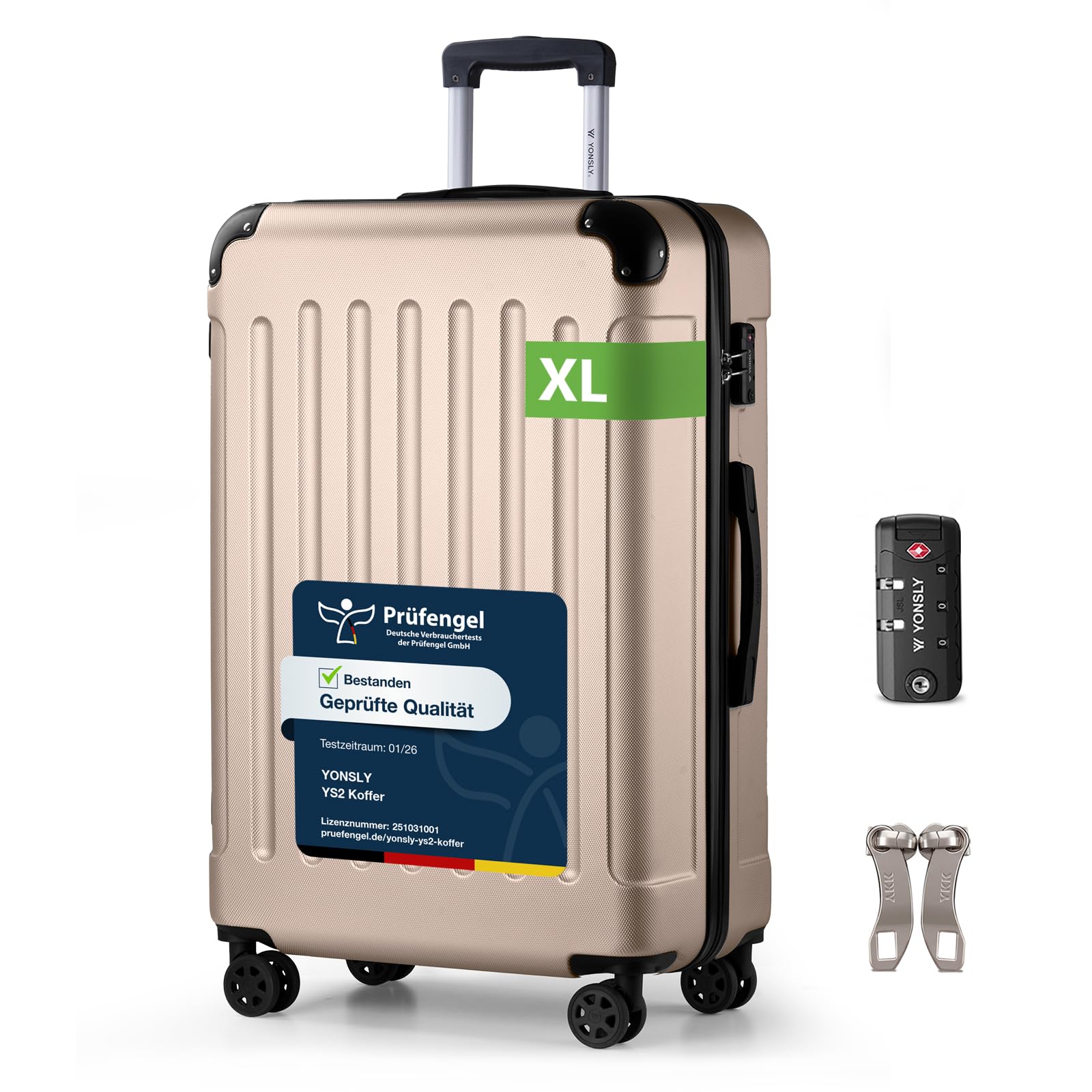 YONSLY Trolley Koffer Set, Reisekoffer, Rollkoffer Handgepäck, Kabinkoffer Suitcase, Gepäckset mit 360° Rollen, Hartschalenreisekoffer, Zahlenschloss, Gummigriff