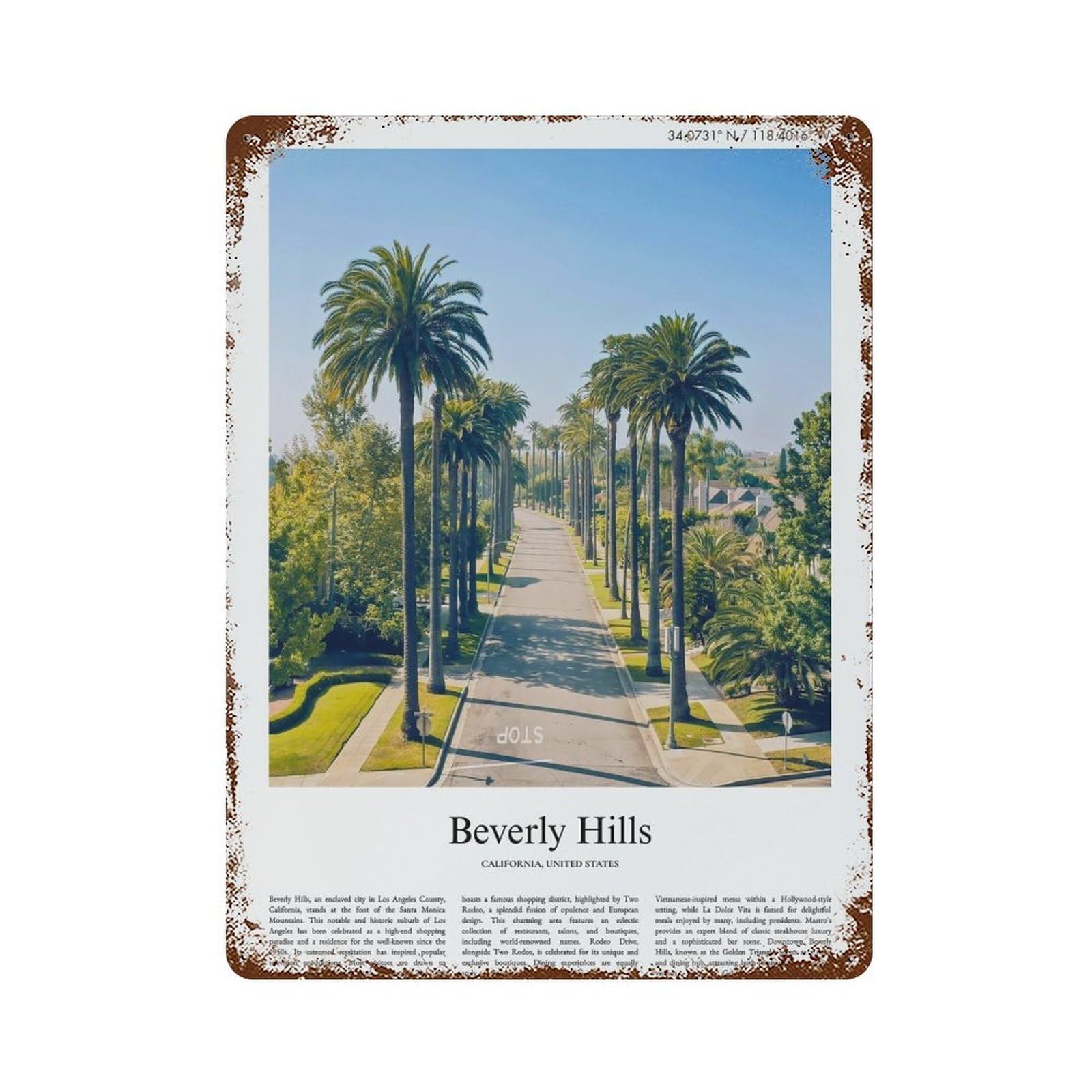 xiaoxiaoshen Beverly Hills California, United States, USA City Scenery Wall Decor Art Metal Tin Poster Modern Home Decor Art Home Bar Shop Decorations Vintage Sign 40x30cm