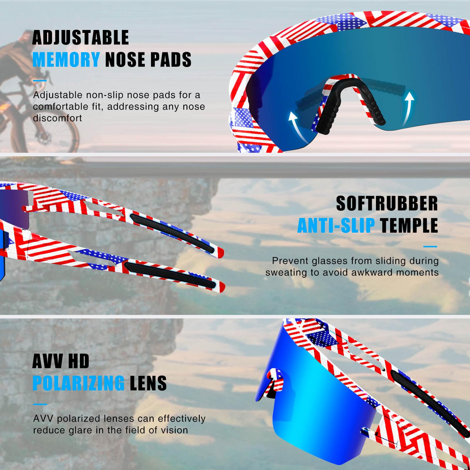 AVV Occhiali da sole da baseball, polarizzati UV400, per ciclismo, uomini, donne e ragazzi, occhiali da sole da corsa per sport, pesca e bici