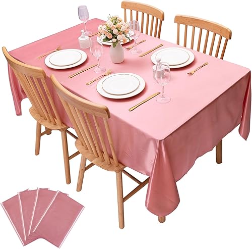 MRJ Paquete de 4 manteles rectangulares de satén para boda de 58 x 102 pulgadas, de seda brillante, tela lisa, color oro rosa, mantel de satén para