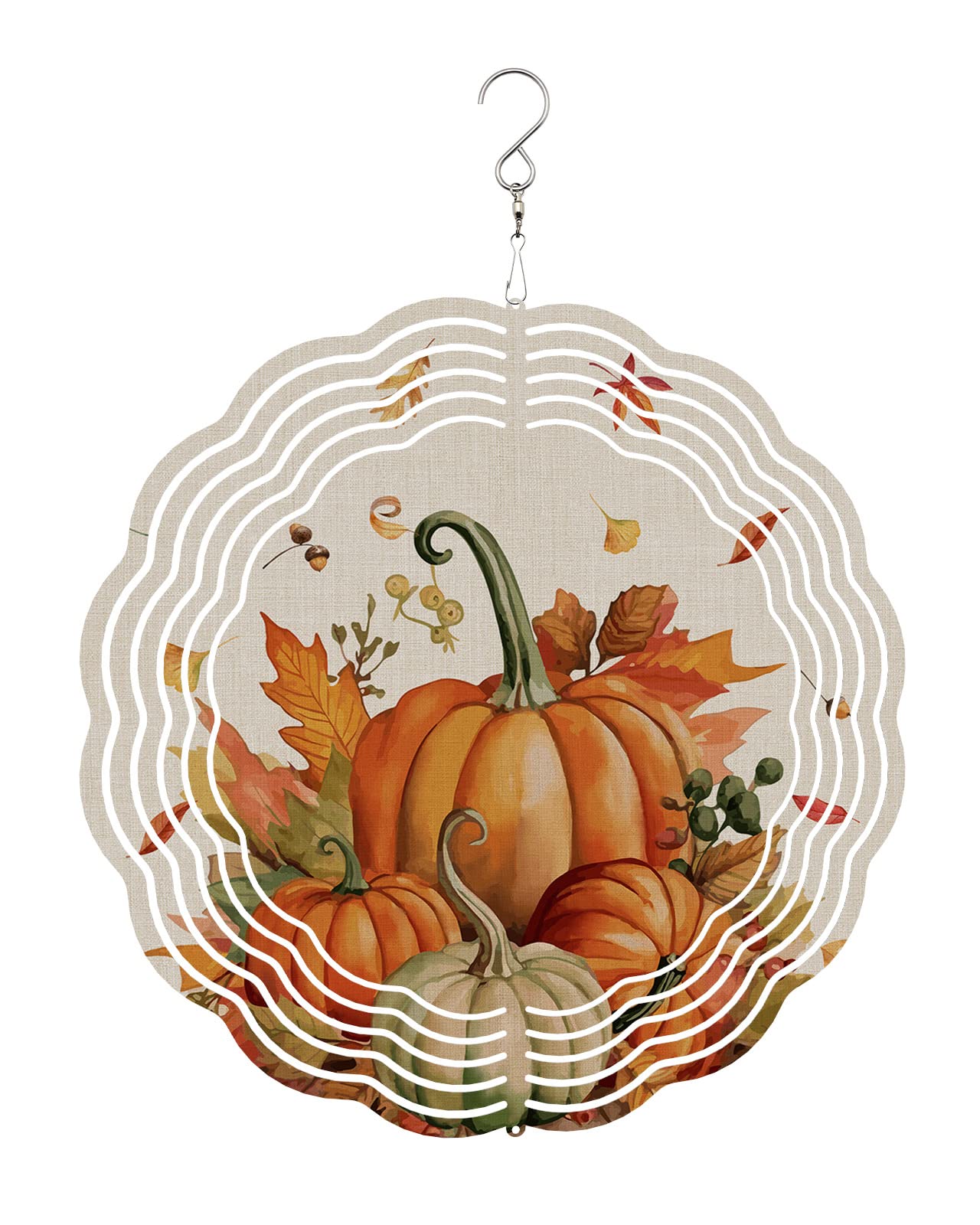 Thanksgiving Fall Wind Spinners for Yard and Garden, 3D Stainless Steel Wind Spinner, Pumpkin Harvest Orange Maple Leaf Rustic Wind Sculptures Spinners Indoor Outdoor Hanging Crafts Ornaments 7.8 Inch