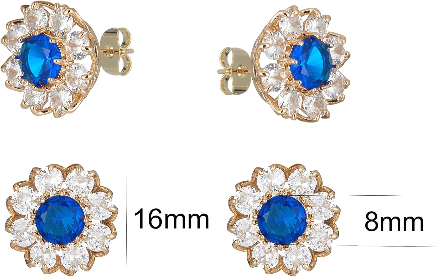 14K Gold Plated Post Brilliant Round Faux Diamond Halo Zirconia Stud Earrings - Premium Cubic Zirconia in Yellow Gold Earrings For Women ,Cubic Zirconia Earrings Studs, Stud Earrings Hypoallergenic for Women - Image 6