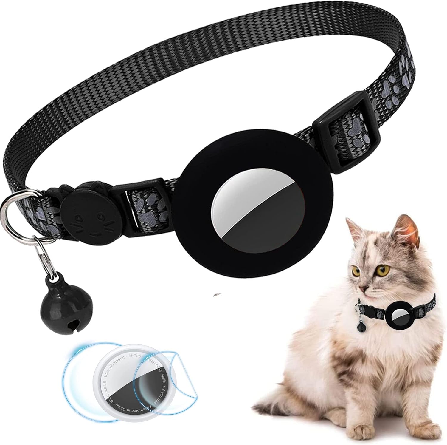 Yakkano Airtag Cat Collar, Airtag Cat Collar with & Safety Buckle in 7.5-12.5'' Width, Reflective Collar with Waterproof Airtag Holder…