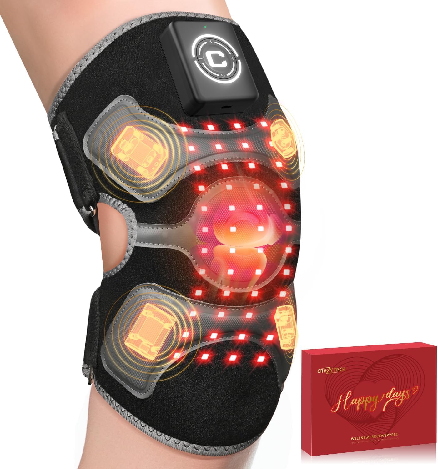 3D Red Light Therapy Knee Brace - FSA Eligible HSA Cordless 5000mAh Knee Massager with 4 Vibration Areas, 660nm&850nm, Near Infrared Light Heated Device for Knee Elbow Shoulder Pain 2.0 Knee Brace