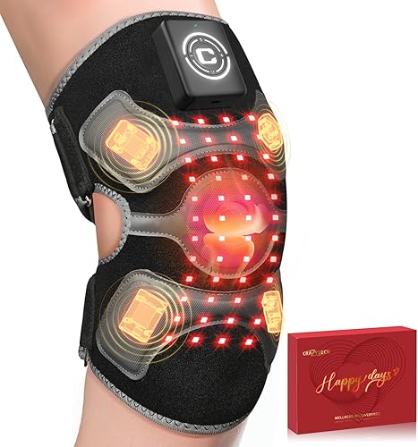 Rodillera 3D Mejorada de 4 Áreas de Masaje y Terapia de Luz Roja para Rodilla – Elegible para FSA HSA Controlador Recargable Inalámbrico de 5000mAh