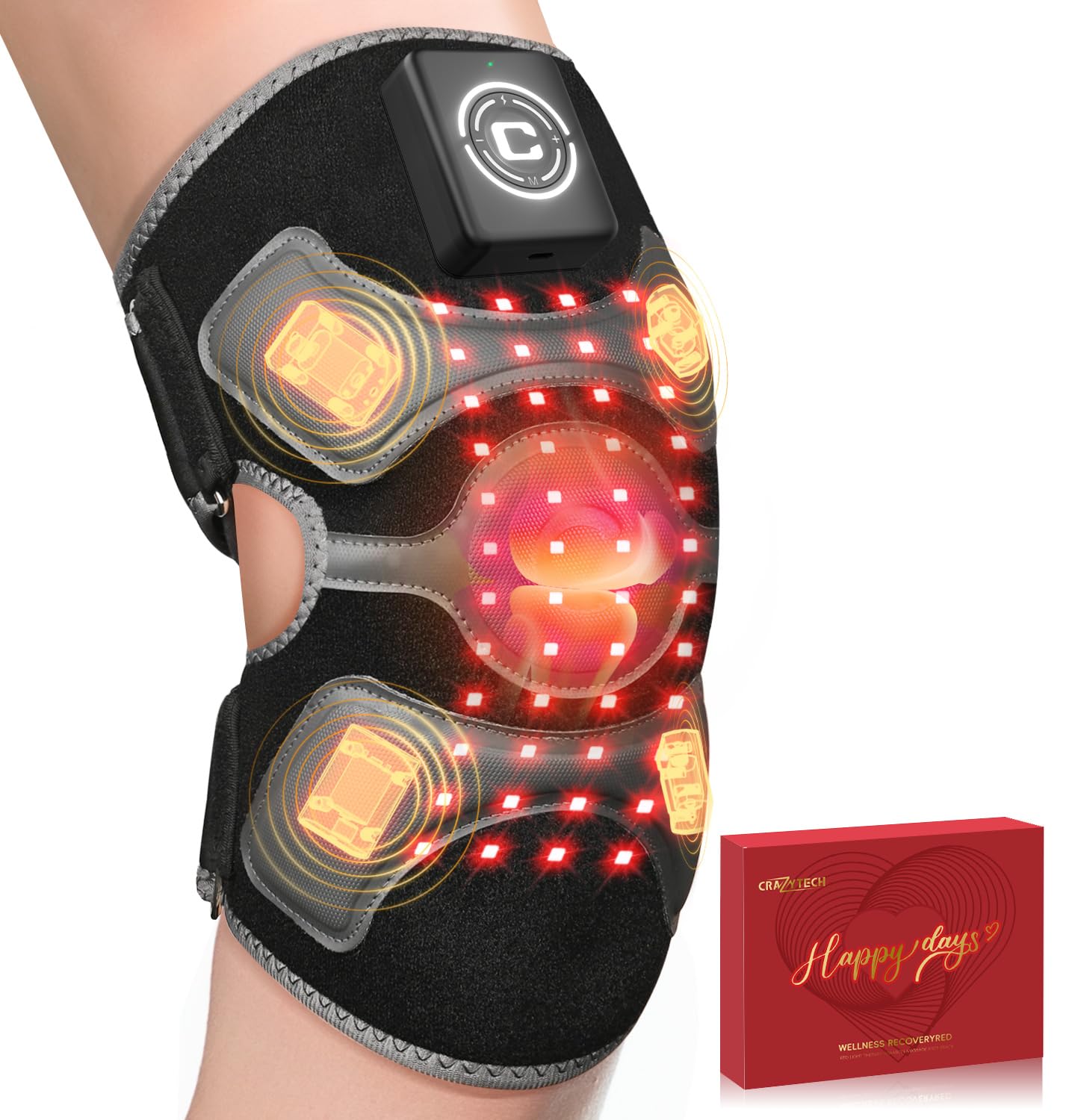 CRAZYTECH 3D Red Light Therapy for Knee FSA Eligible HSA 5000mAh Cordless Knee Massager with 4 Vibration Areas