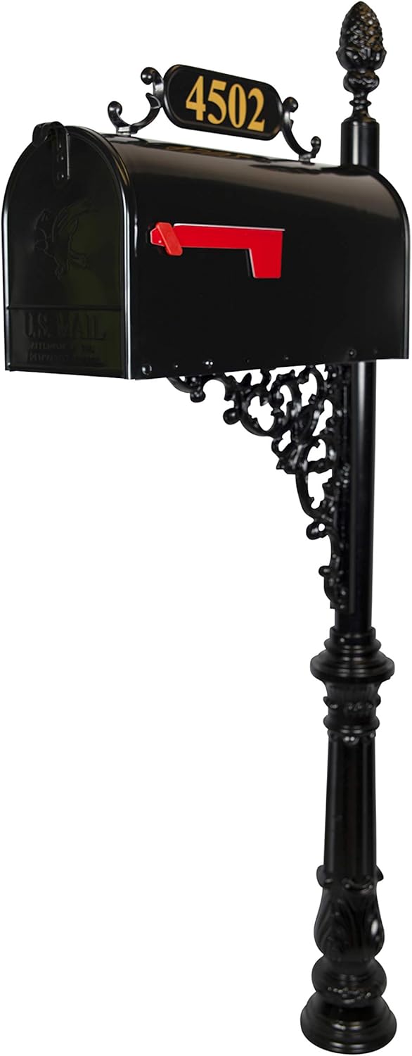 ADDRESSES OF DISTINCTION Magnolia Large Mailbox & Post System Black
