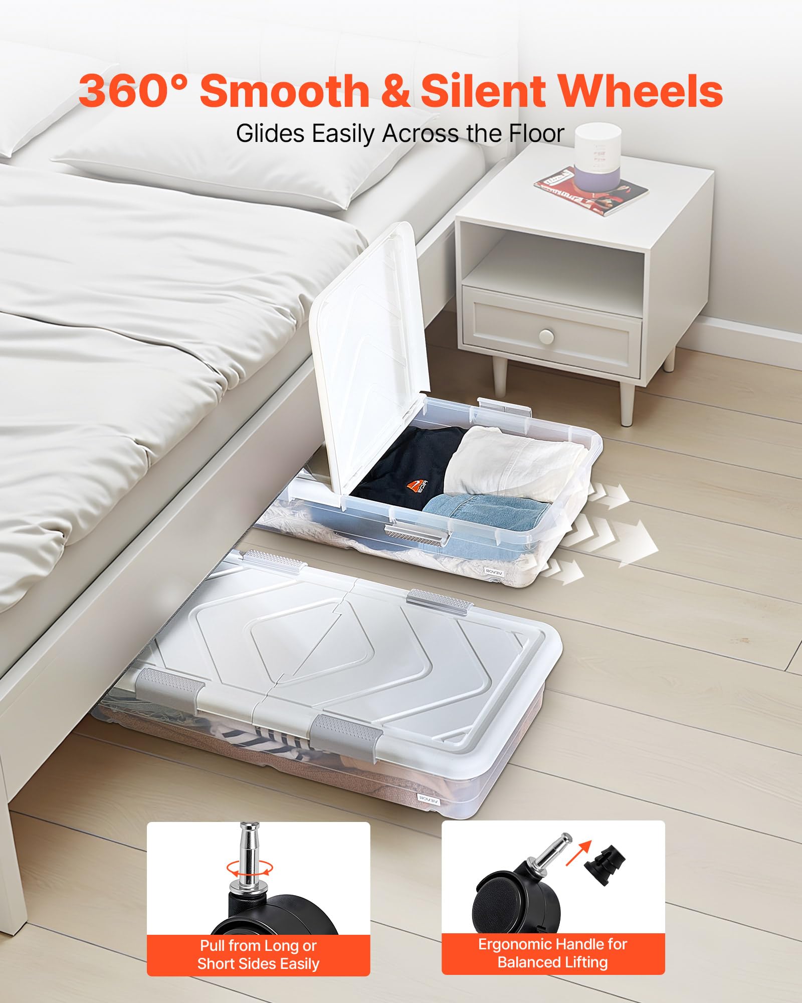 VEVOR Sacs de Rangement sous Lit avec Roulettes, Organisateur de Chaussures sous le Lit 80,5x39,6x17,5 cm, Boîte de Rangement avec Couvercle et Poignées pour Vêtements, Couvertures, Chambre à Coucher