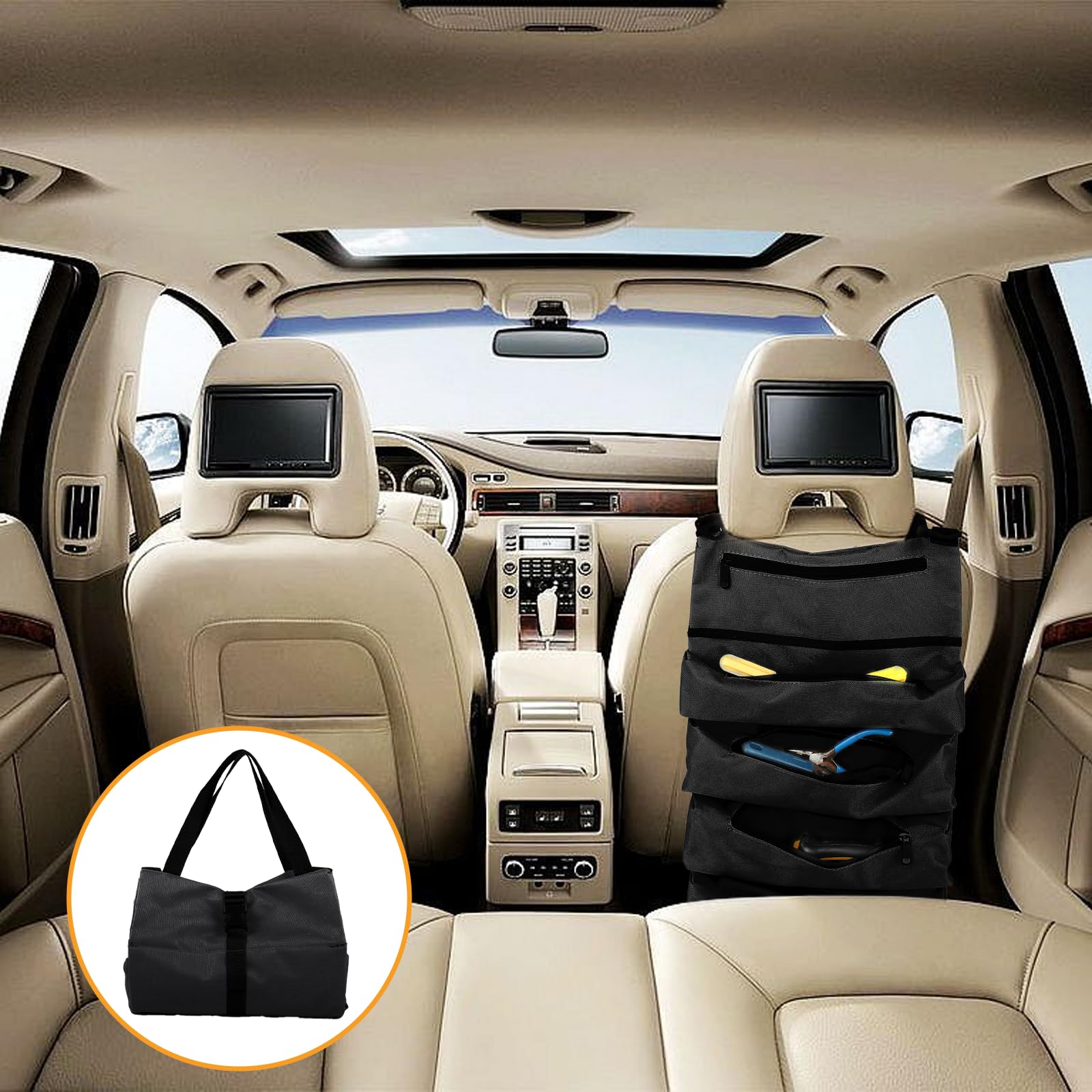 Borsa per Attrezzi Arrotolabile, Tasca Porta Attrezzi - Borsa Portautensili con 5 Tasche con Cerniera - Per Elettricisti, Idraulici, Falegnami, Uso Domestico, Auto e Moto (Nero)