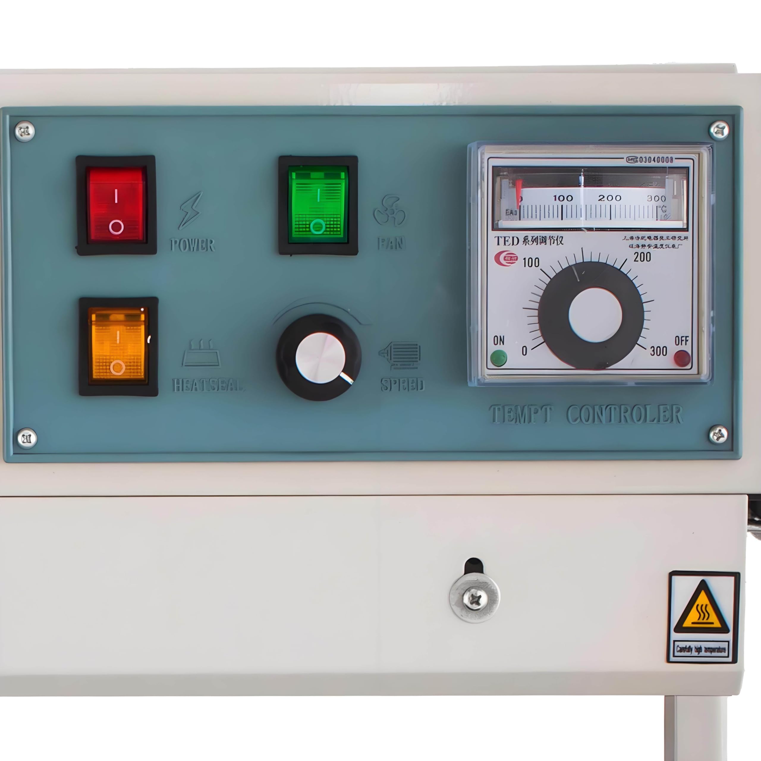 Selladora Continua automática, selladora de Banda Vertical Fr-900 para Bolsas de PVC, con Control de Temperatura por Puntero. 220V