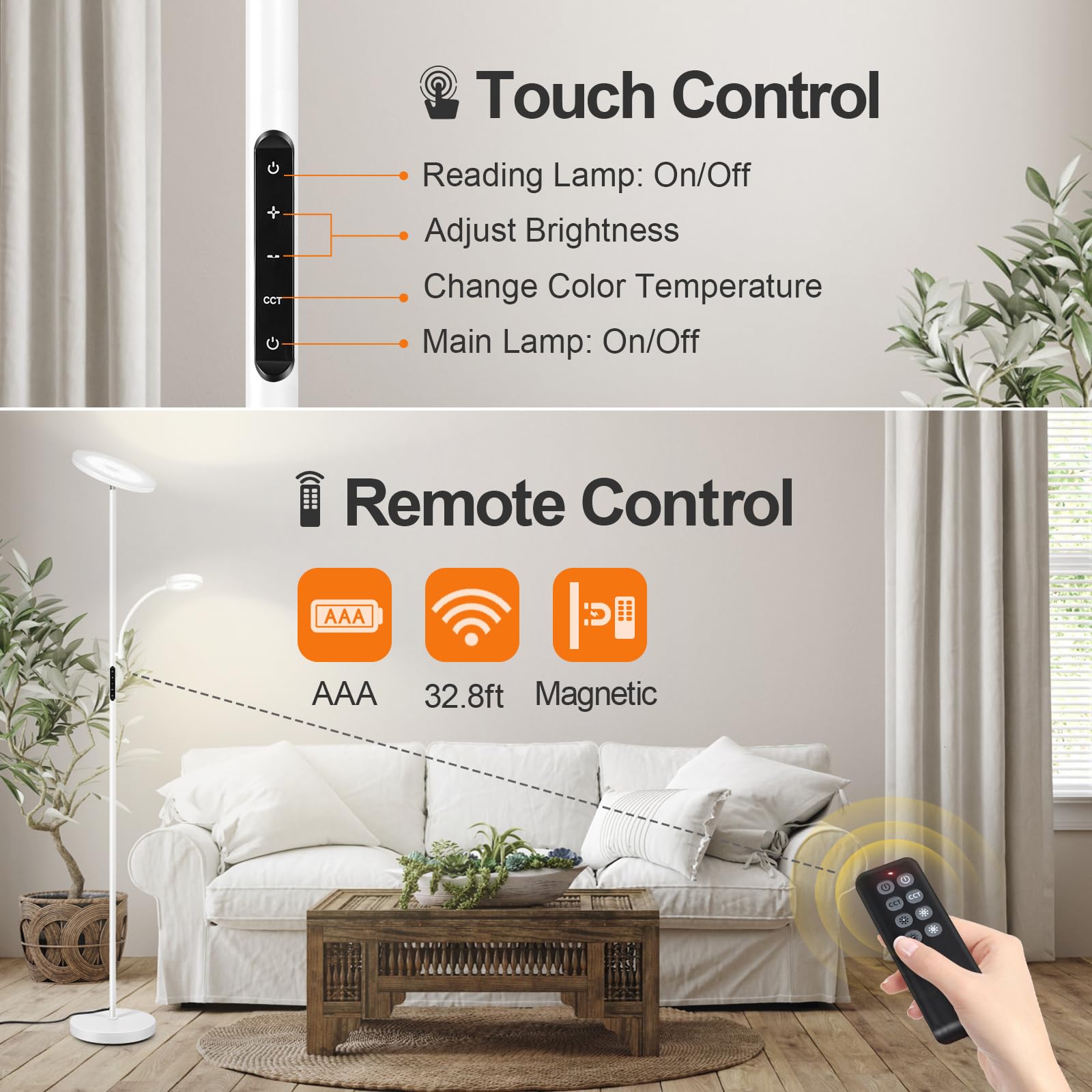 Lampada Da Terra LED Con Telecomando - 42W, 3600LM, Regolabile, Base Pesante, Nero - Foto 6