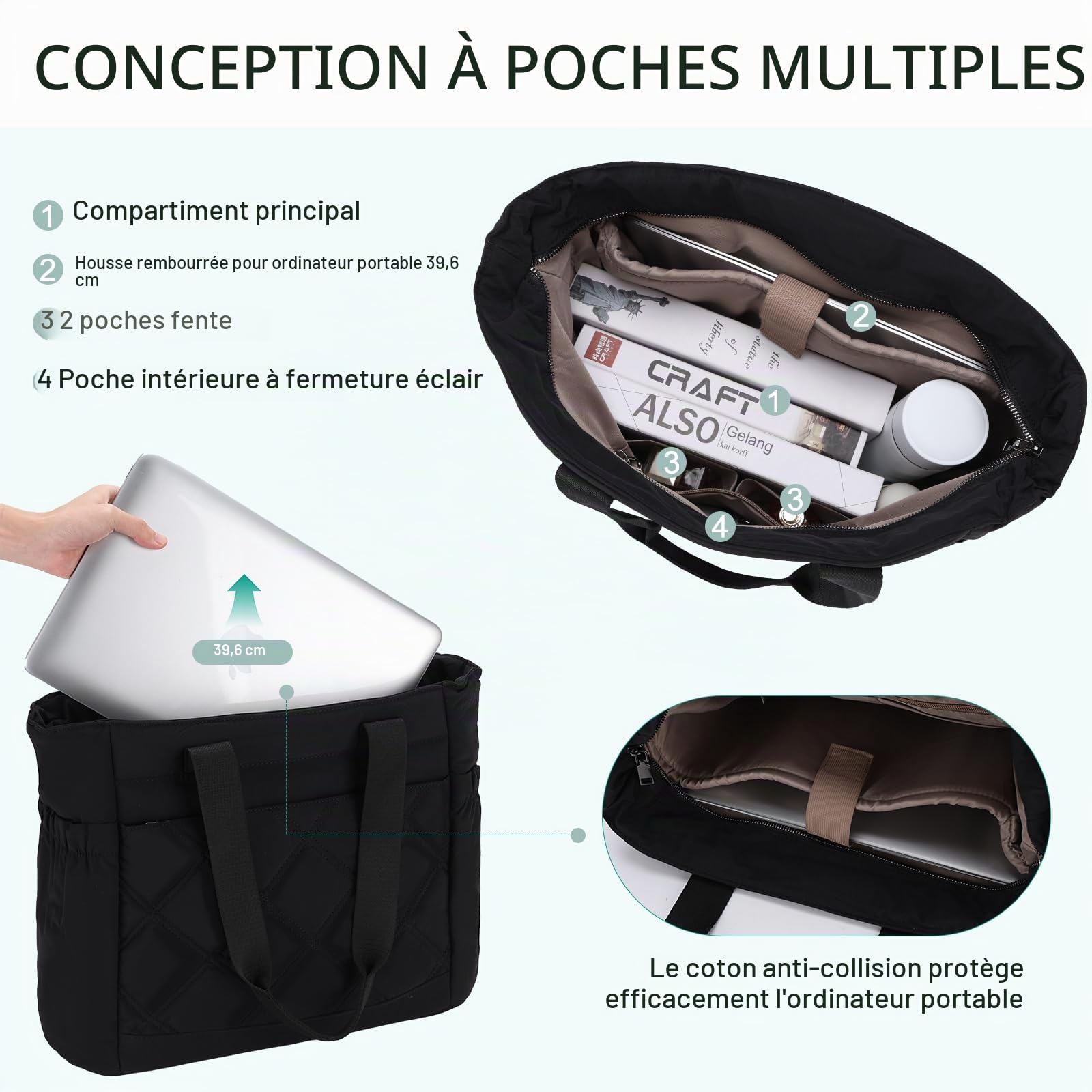 Chase Chic Sac Cabas Femme,Sac a Main Grande Capacité Sac Ordinateur Portable 15,6 Pouces Sac fourre-tout pour Voyage Travail