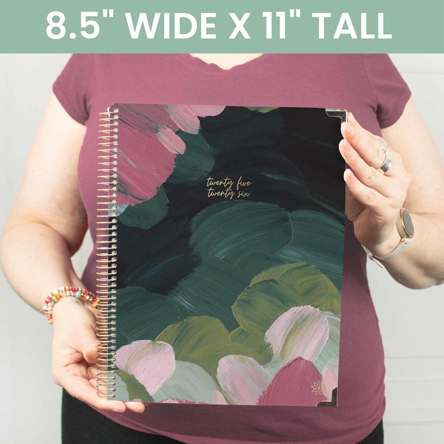 bloom daily planners HARDCOVER Planner 2025-2026 (8.5" x 11") Academic Year (July 2025 - July 2026) - Task Goal Organizer - Monthly & Weekly Inspirational Agenda Book - Emerald Paint Strokes